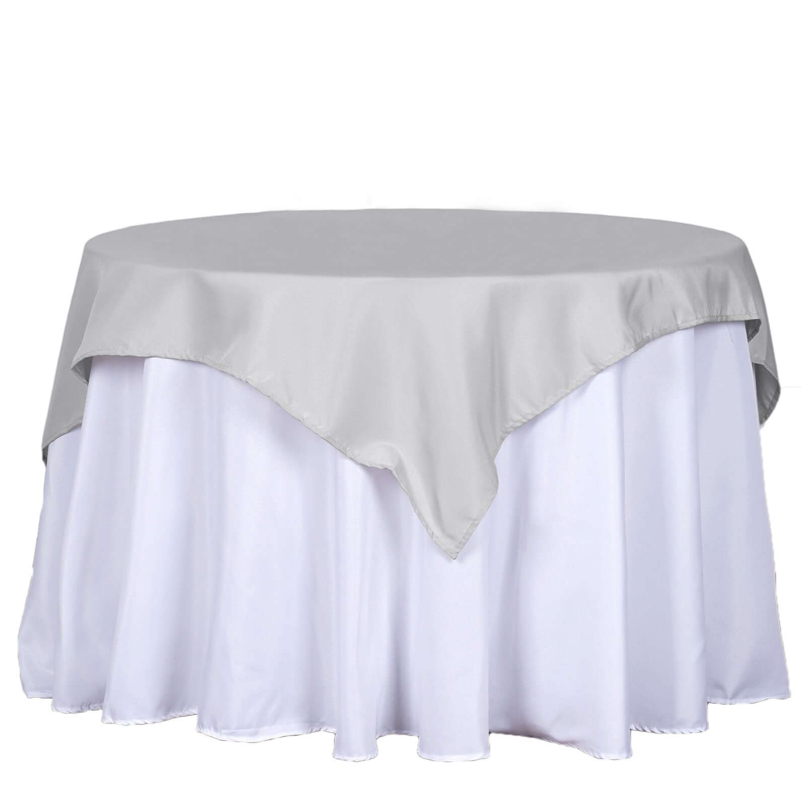 Polyester 54x54 Table Overlay Square Tablecloth Silver - Wrinkle-Resistant & Durable Table Cover