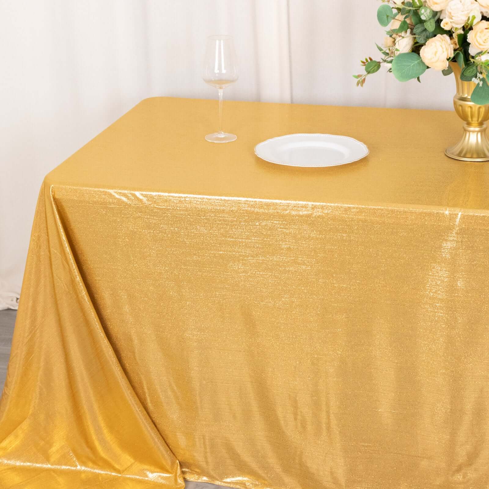 Sequin Dots Polyester 90x132 Rectangle Tablecloth Shimmering Gold - Seamless, Glittering & Wrinkle Free Table Cover for Stylish Event Decor