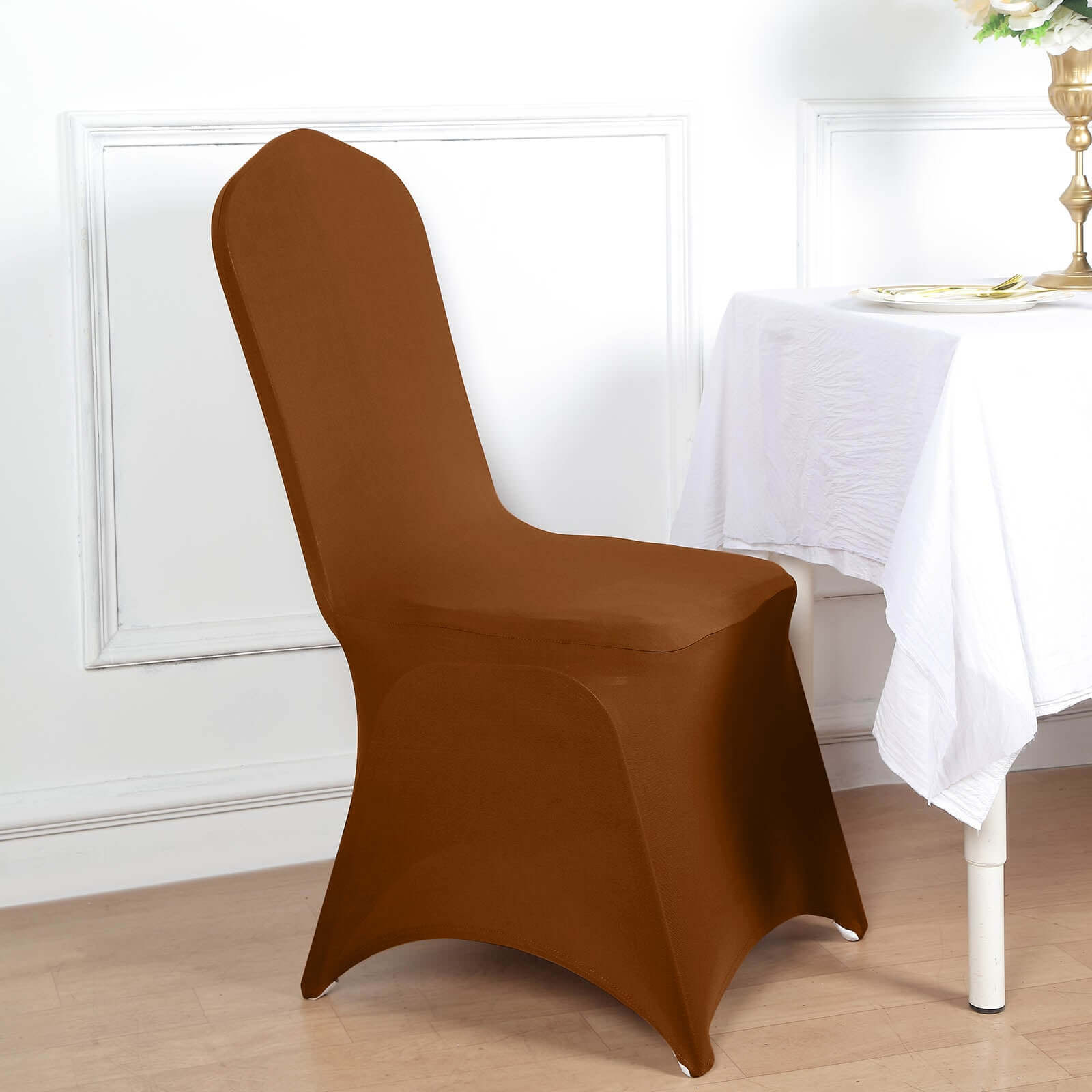 Spandex Chair Cover for Banquet Chairs Cinnamon Brown - Stretch 160GSM Fabric with Slip-On Slipcover