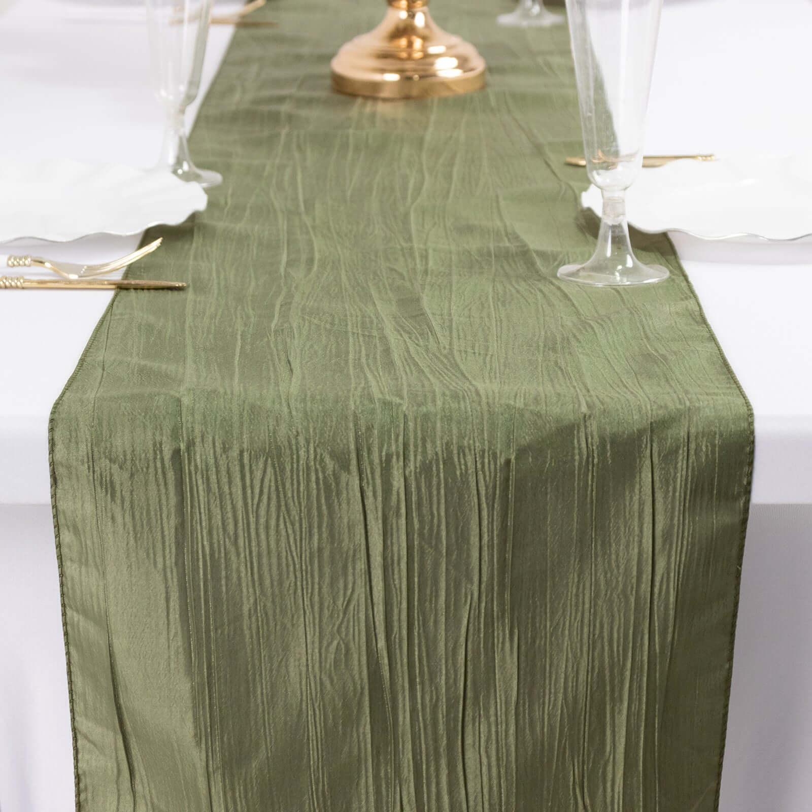 Taffeta 12x108 Table Runner Dusty Sage Green - Accordion Crinkle Design