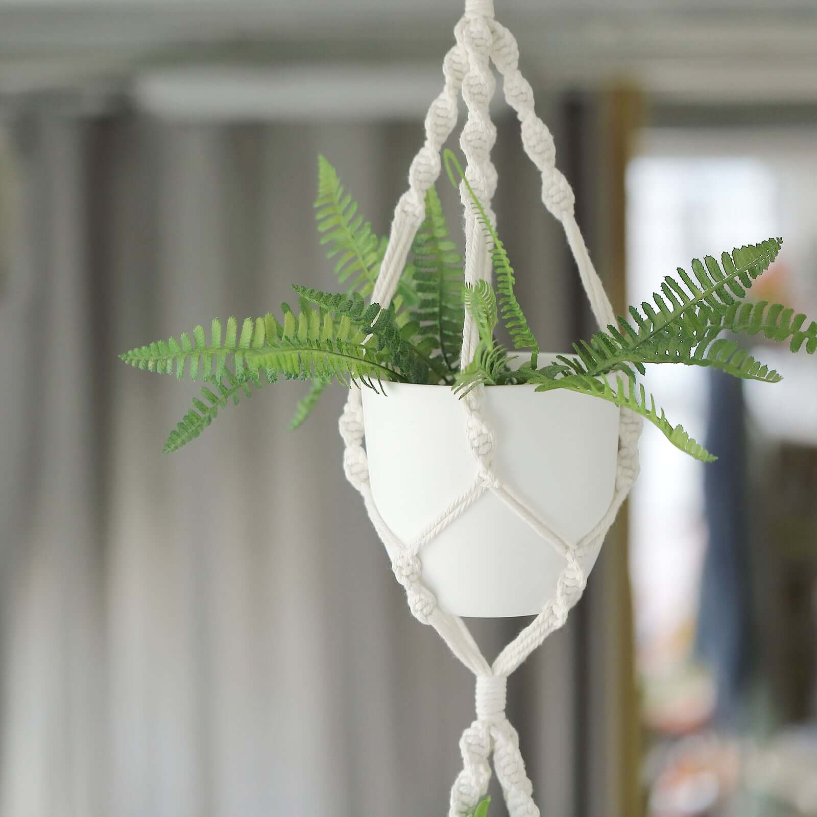 2-Tier Hanging Planter Basket with Tassels Ivory Double Boho Design - Cotton Rope Indoor Decorative Holders