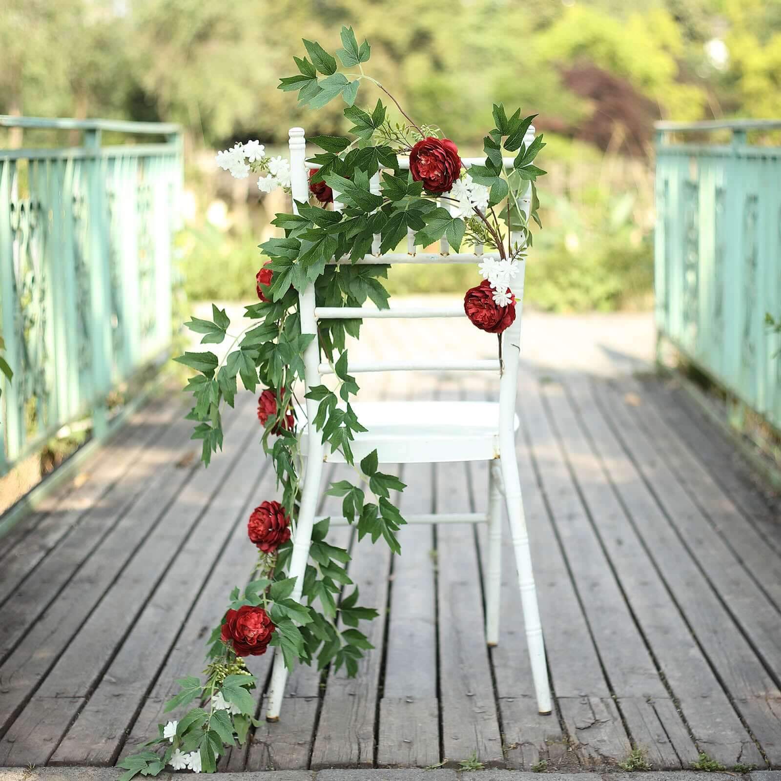 6ft Burgundy Artificial Peony Foliage Hanging Flower Garland Vine