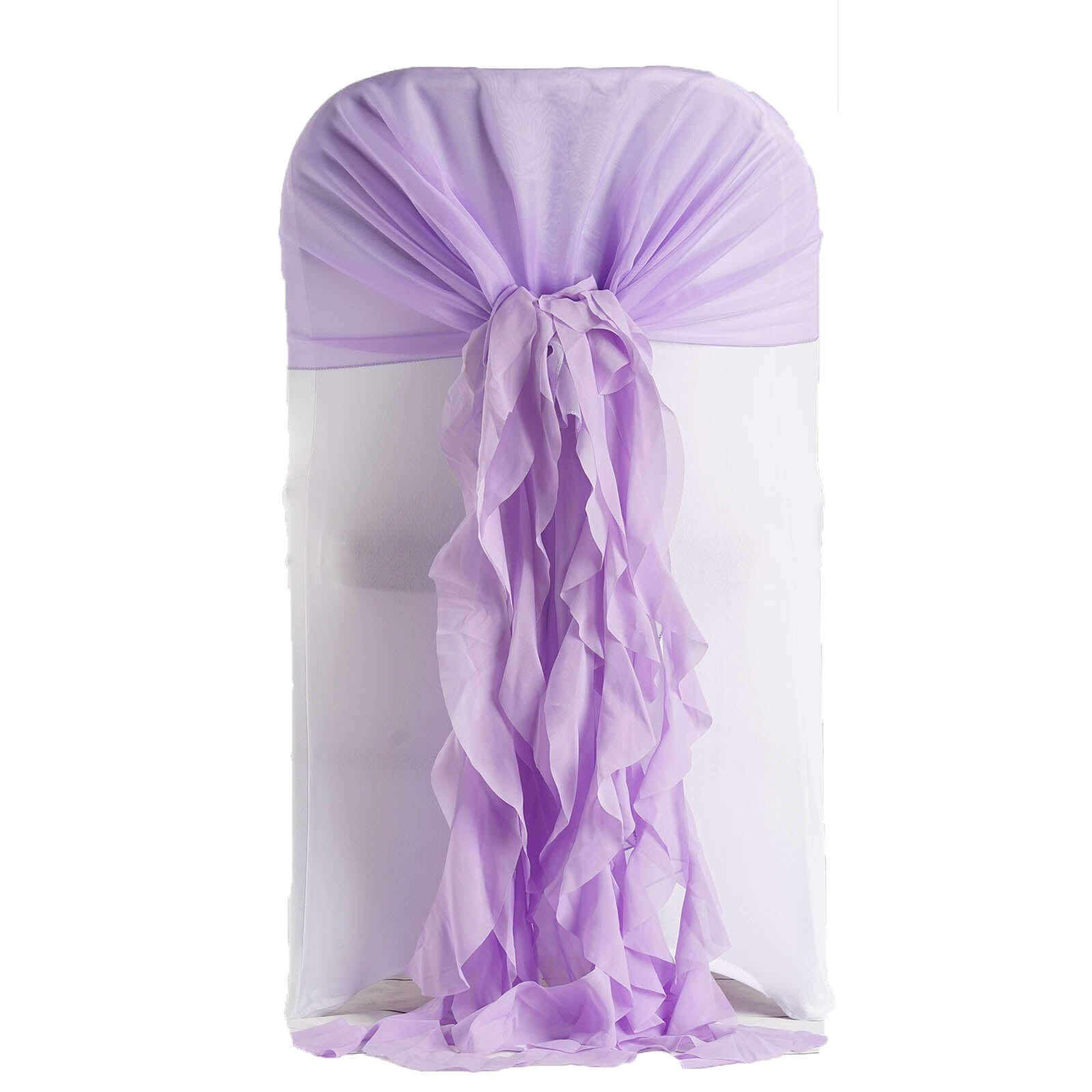 1 Set Chiffon Hoods Chair Sashes with Willow Ruffles Design Lavender Lilac - Stylish Chair Bow Decor