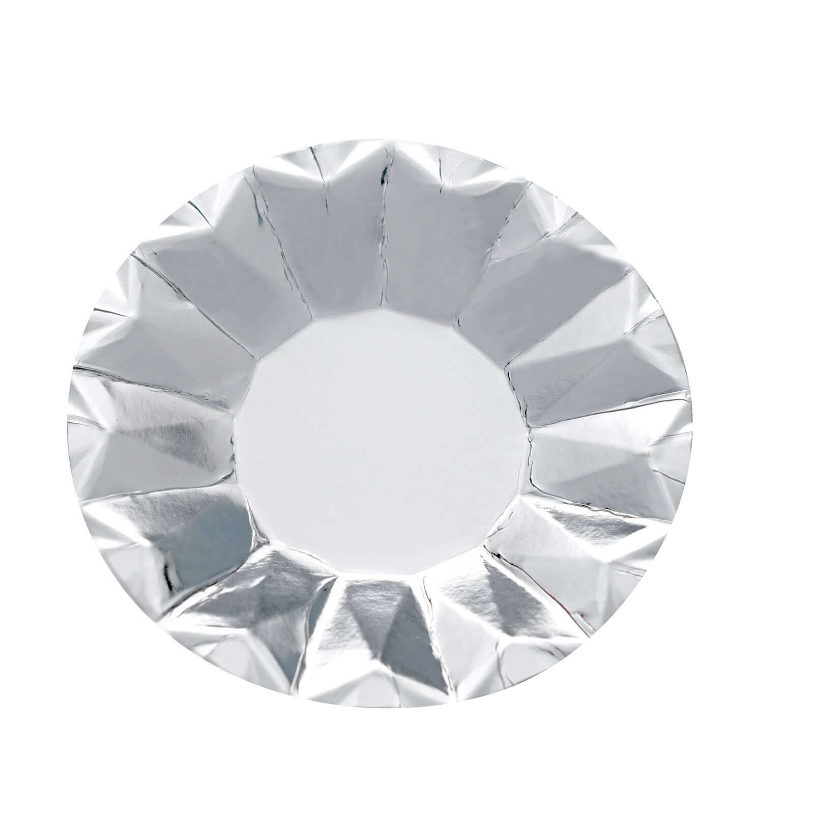 25-Pack Paper 7 Round Dessert Plates in Metallic Silver with Geometric Prism Rim - Disposable 400GSM Appetizer Salad Plates