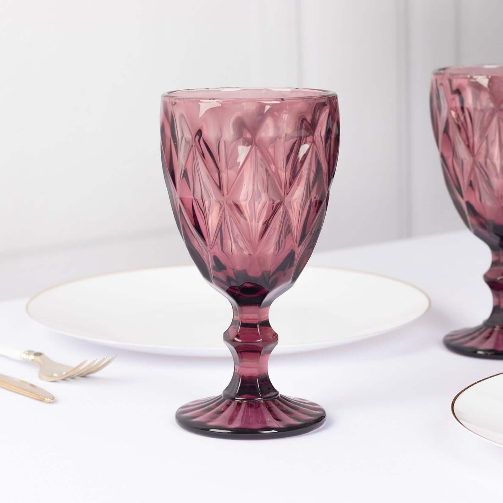 6-Pack Wine Glasses Dusty Rose Embossed Crystal Cut Design Stemmed - Colored Goblets for Parties & Events 12oz 7