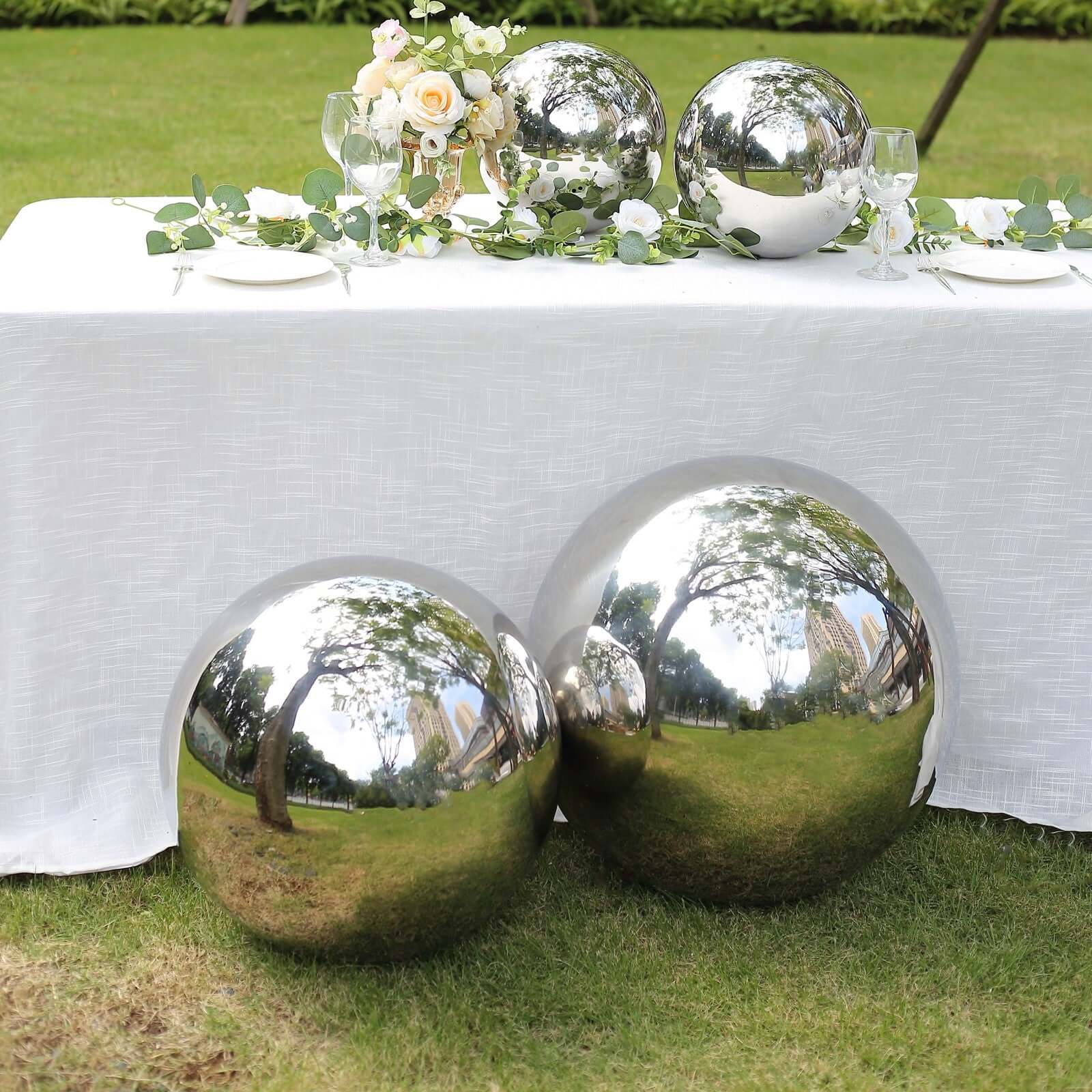 2-Pack Gazing Globe Mirror Ball Reflective Hollow Stainless Steel Silver Spheres - Decorative Outdoor Garden Display 12