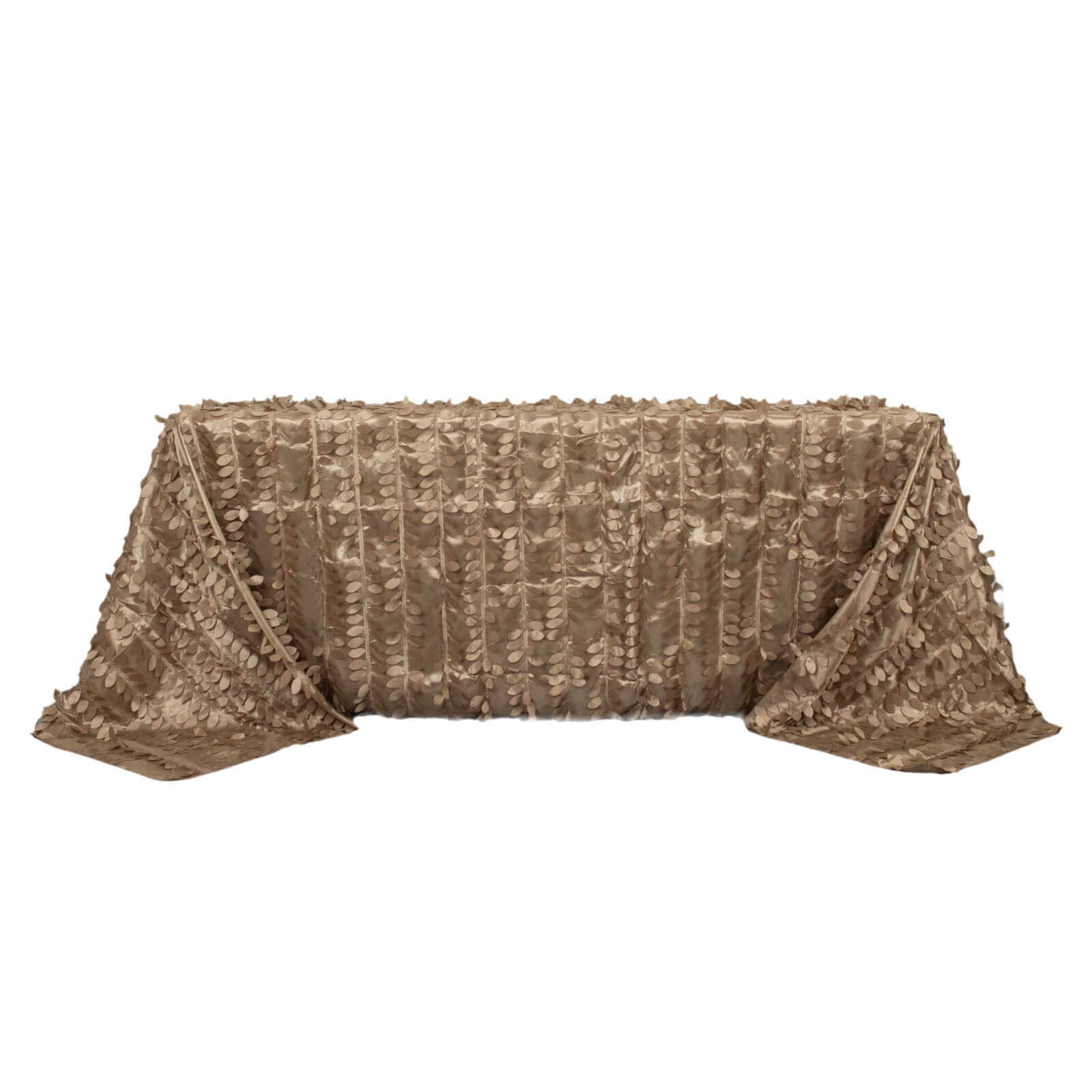 Taffeta 90x132 Rectangle Tablecloth Taupe | 3D Leaf Petal Design Seamless Table Cover