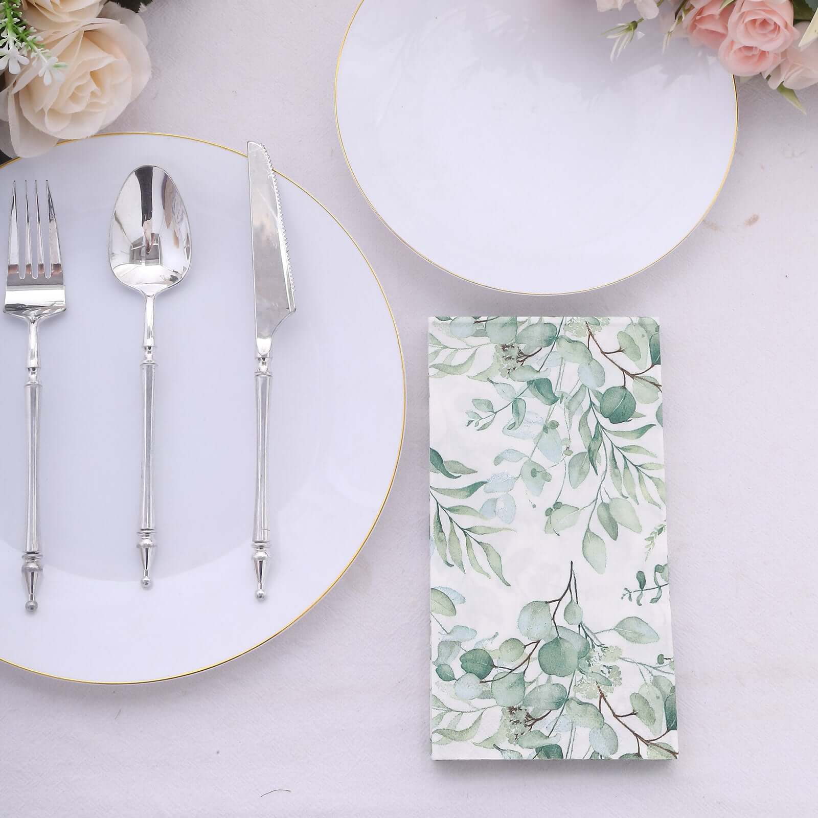 20-Pack Paper Dinner Napkins Green with Eucalyptus Leaf Print 2 Ply - Stylish Boho Napkins for Events