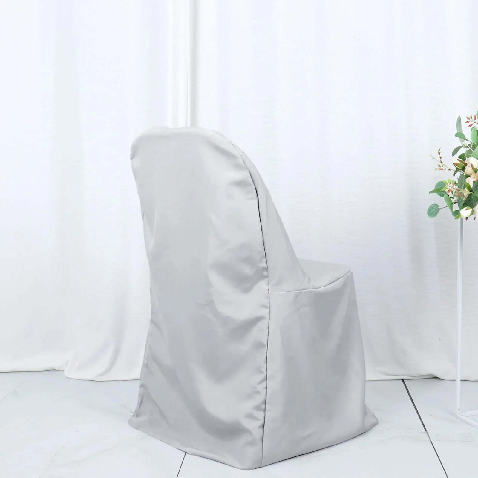 10 Pack Polyester Chair Covers for Folding Chairs Silver - Wrinkle-Free Stain-Resistant Slip-On Slipcovers