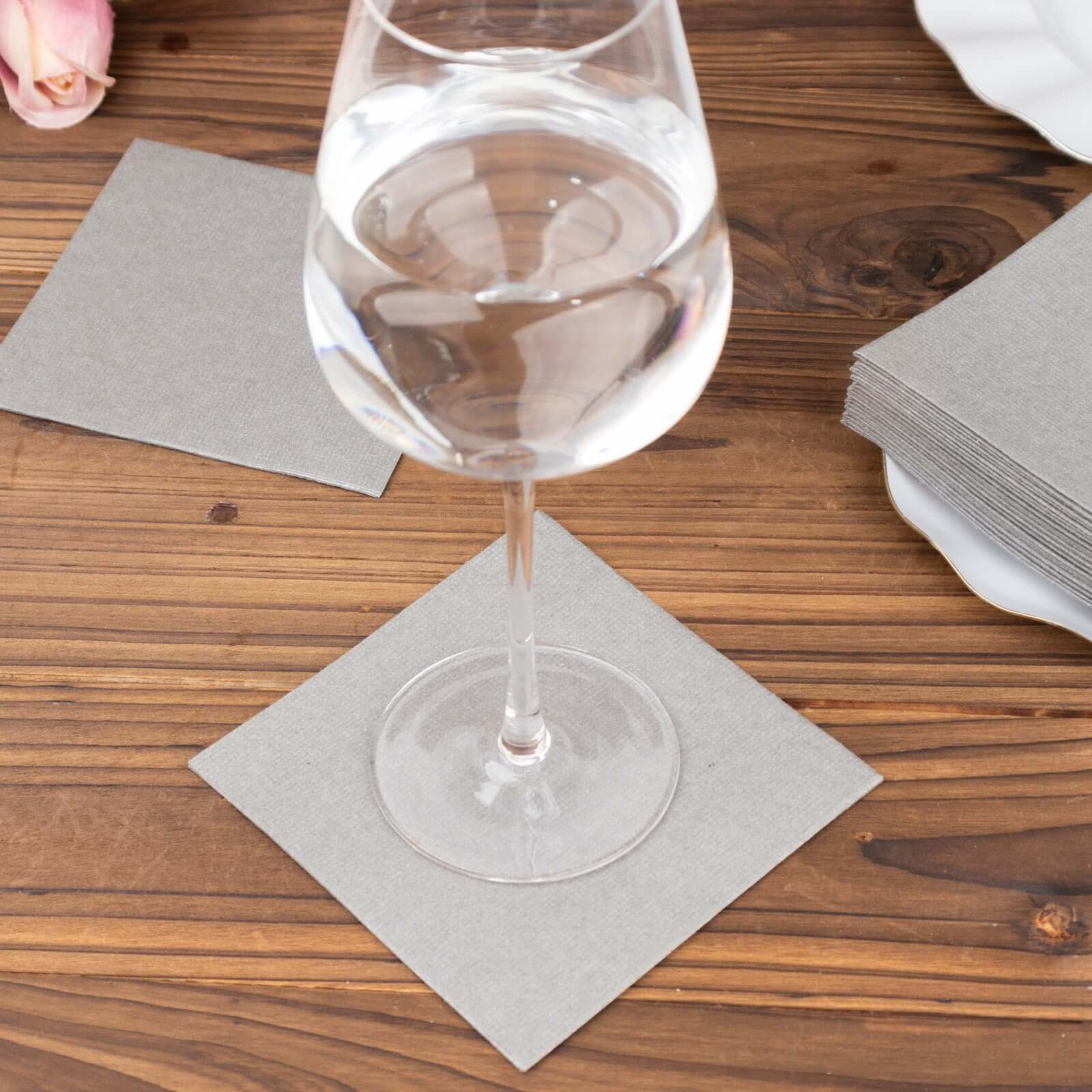 20-Pack Paper Linen-Like Cocktail Napkins Silver - Disposable 5x5 Airlaid Soft Napkins