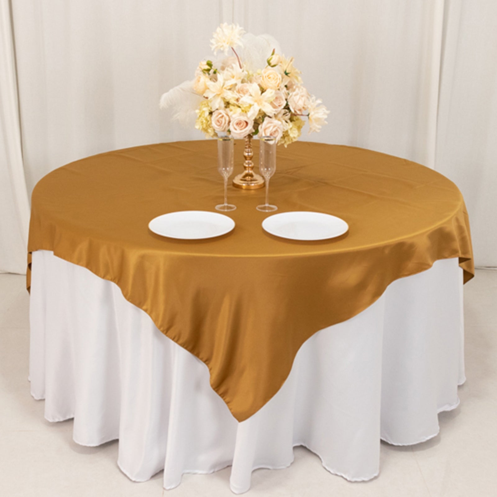 Lamour Satin 72x72 Table Overlay Square Tablecloth Gold - Smooth Finish for Luxurious Events