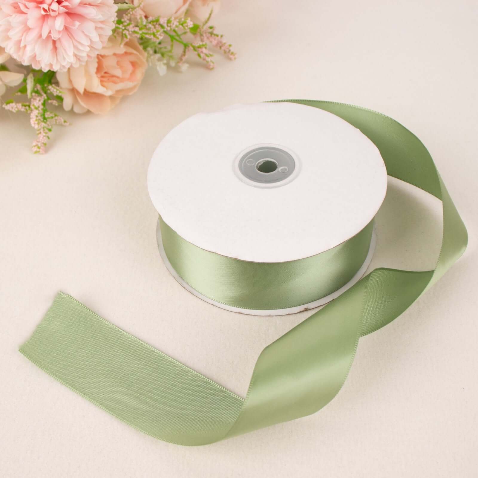 50 Yards 1.5 Sage Green Single Face Decorative Satin Ribbon