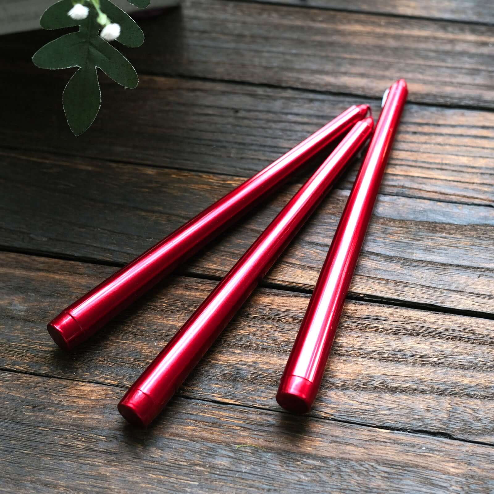 12-Pack Taper Candles Premium Wax Design Metallic Red - Unscented Candles for Upscale Settings 10