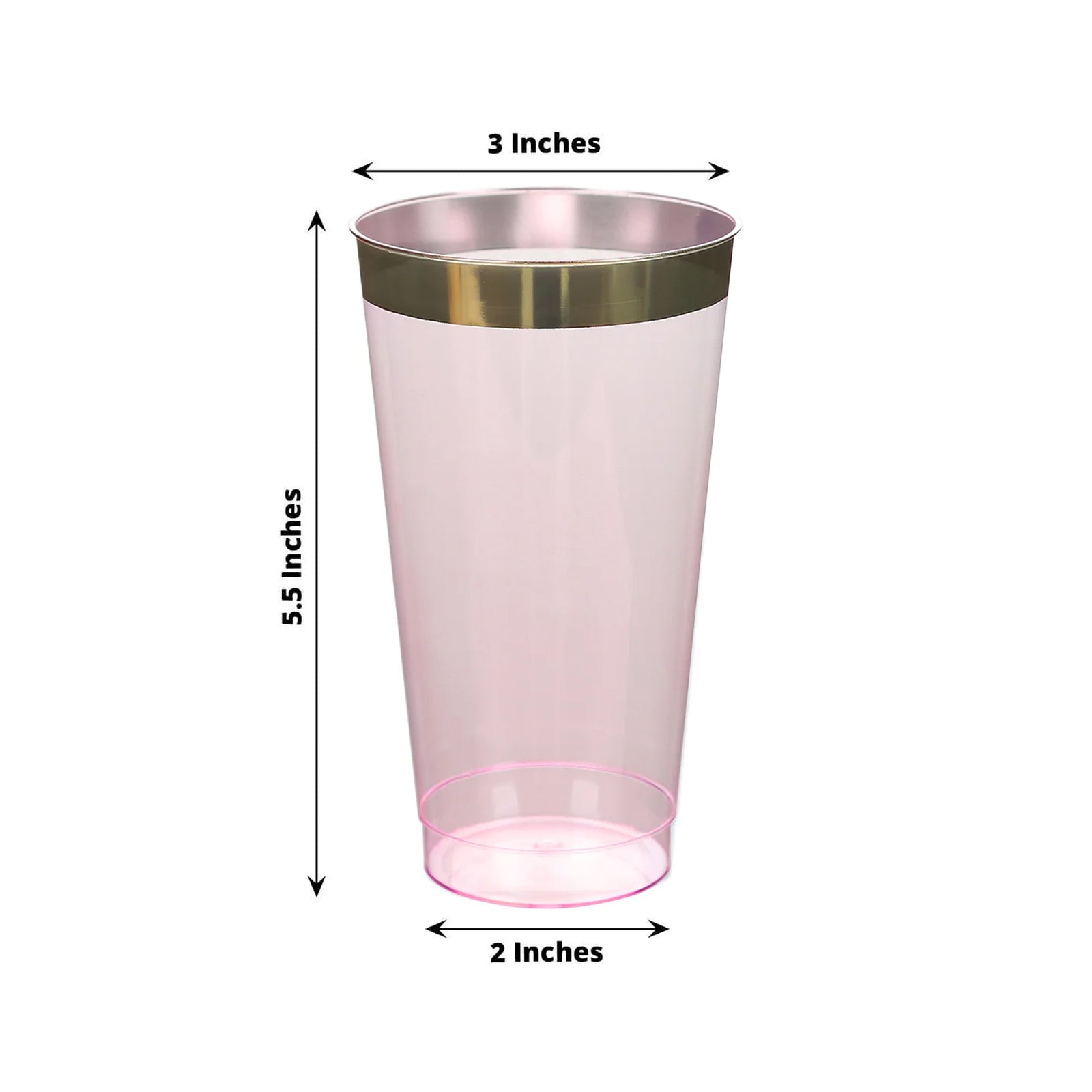 12-Pack Plastic Party Cups Transparent Blush with Gold Rim - Durable Disposable Tumblers for Drinks 17oz 5.5