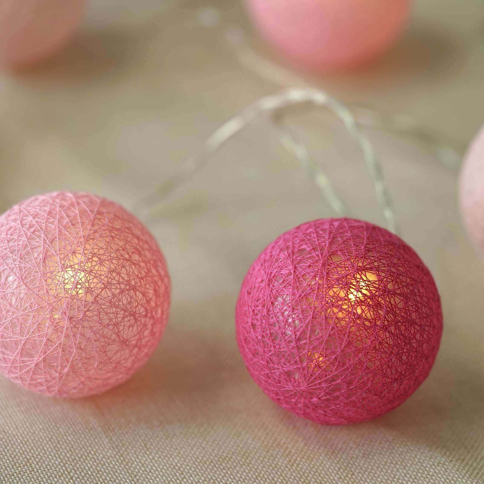 20 LED String Light Garland Pink Cotton Ball Blush, Fuchsia Warm White - Battery Operated Accent Piece 13ft