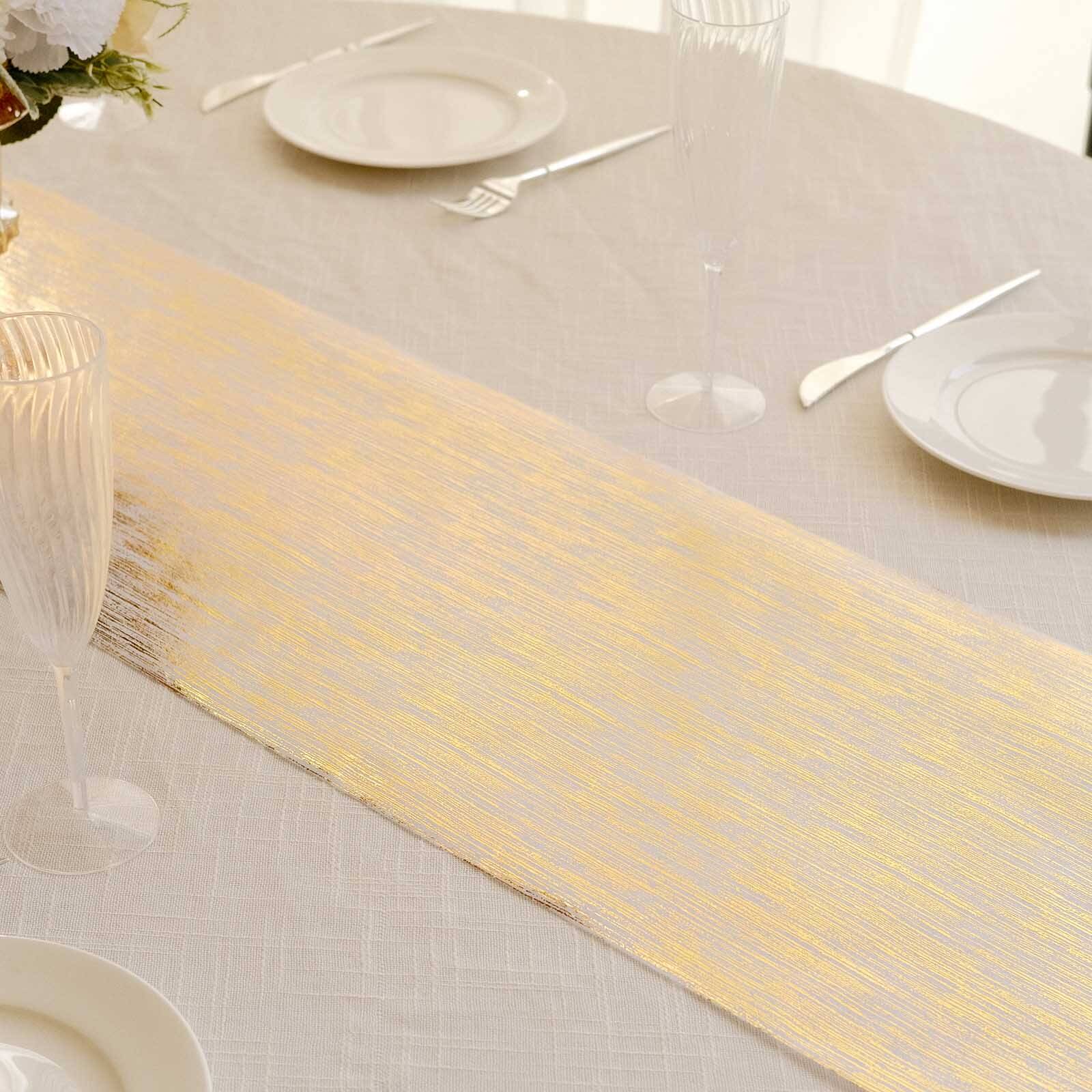 Disposable Table Runner Roll 11x108 Metallic Gold Faux Suede Print - Stylish Non-Woven Event Decoration