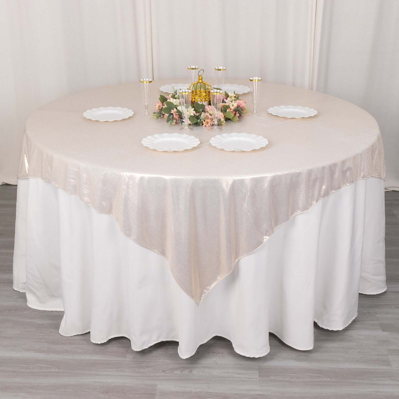 Polyester 72x72 Table Overlay Square Tablecloth Beige - Sequin Dots Wrinkle-Free Table Cover