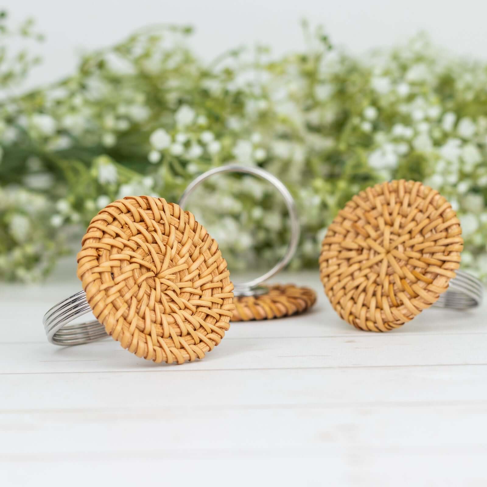 4 Pack 2 Natural Rustic Style Jute Rattan Metal Napkin Rings, Handmade Boho Chic Woven Serviette Buckle Holders