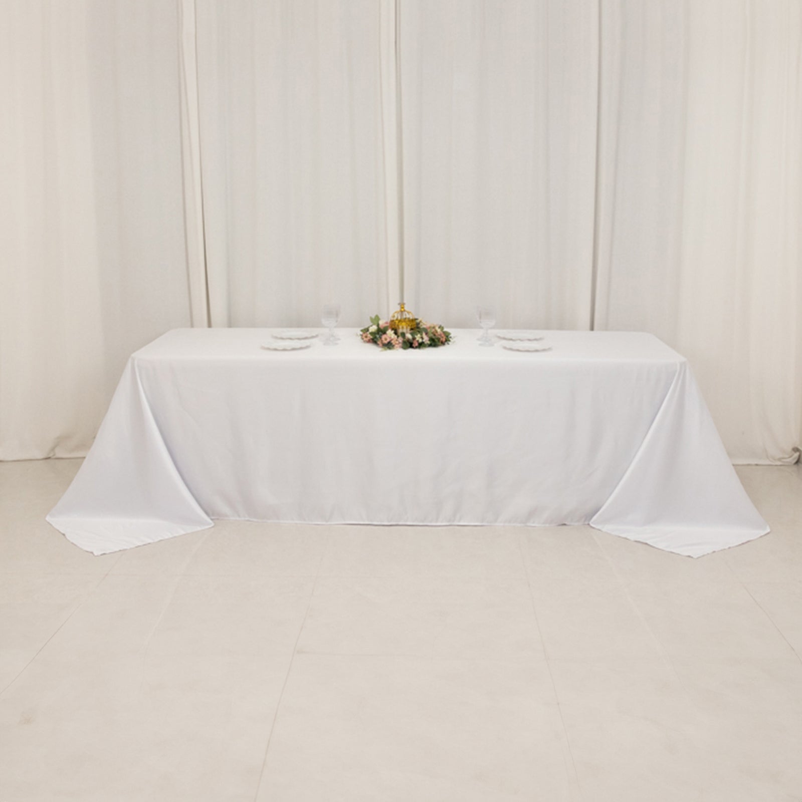 Lamour Satin 90x156 Rectangle Tablecloth White - Luxurious, Soft Seamless Table Cover for Stylish Settings