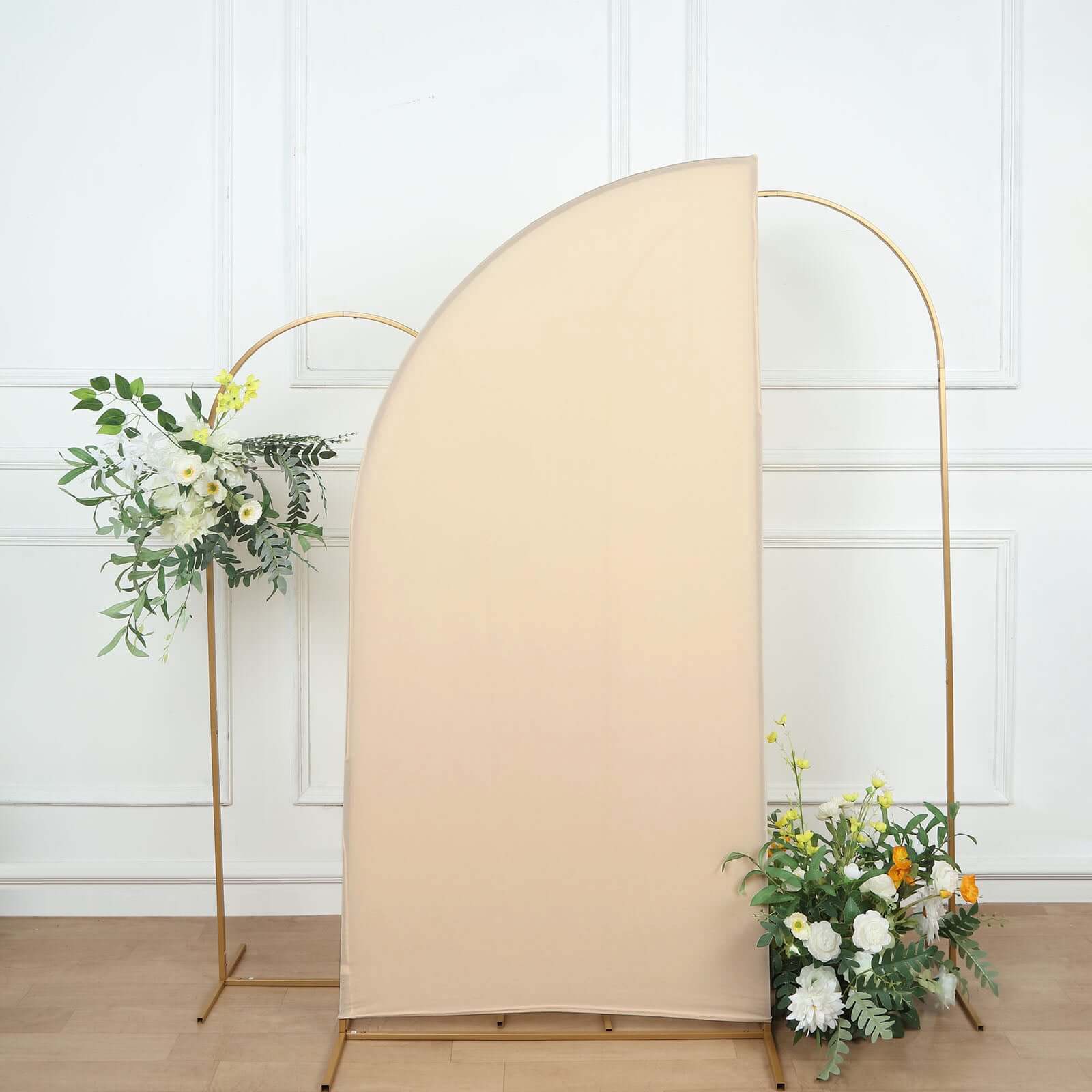 6ft Matte Beige Spandex Half Moon Chiara Backdrop Stand Cover, Custom Fitted Wedding Arch Cover