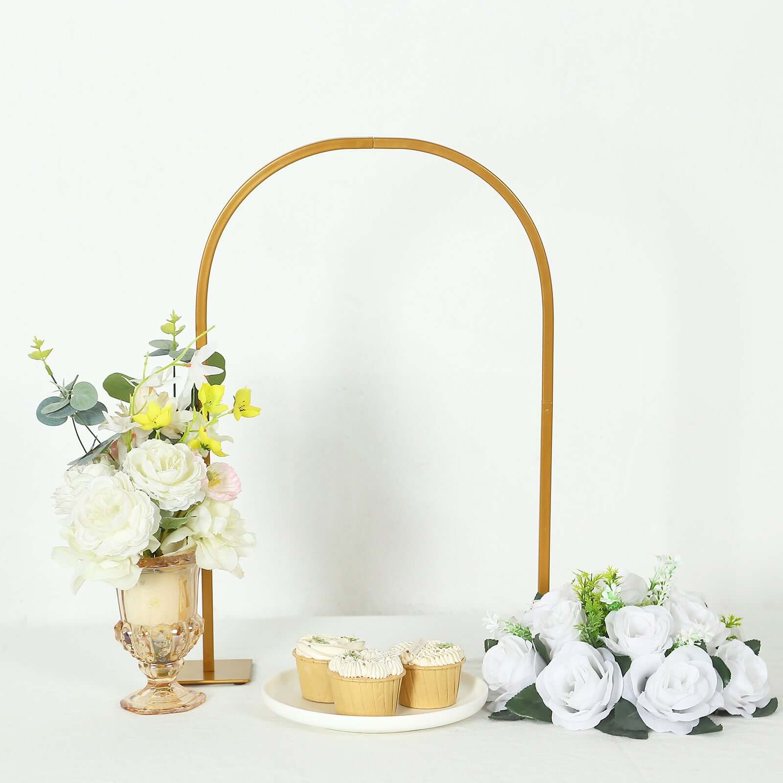 Gold Metal Chiara Arch Table Centerpiece with Rounded Top - Detachable Flower Stand Frame for Weddings 23