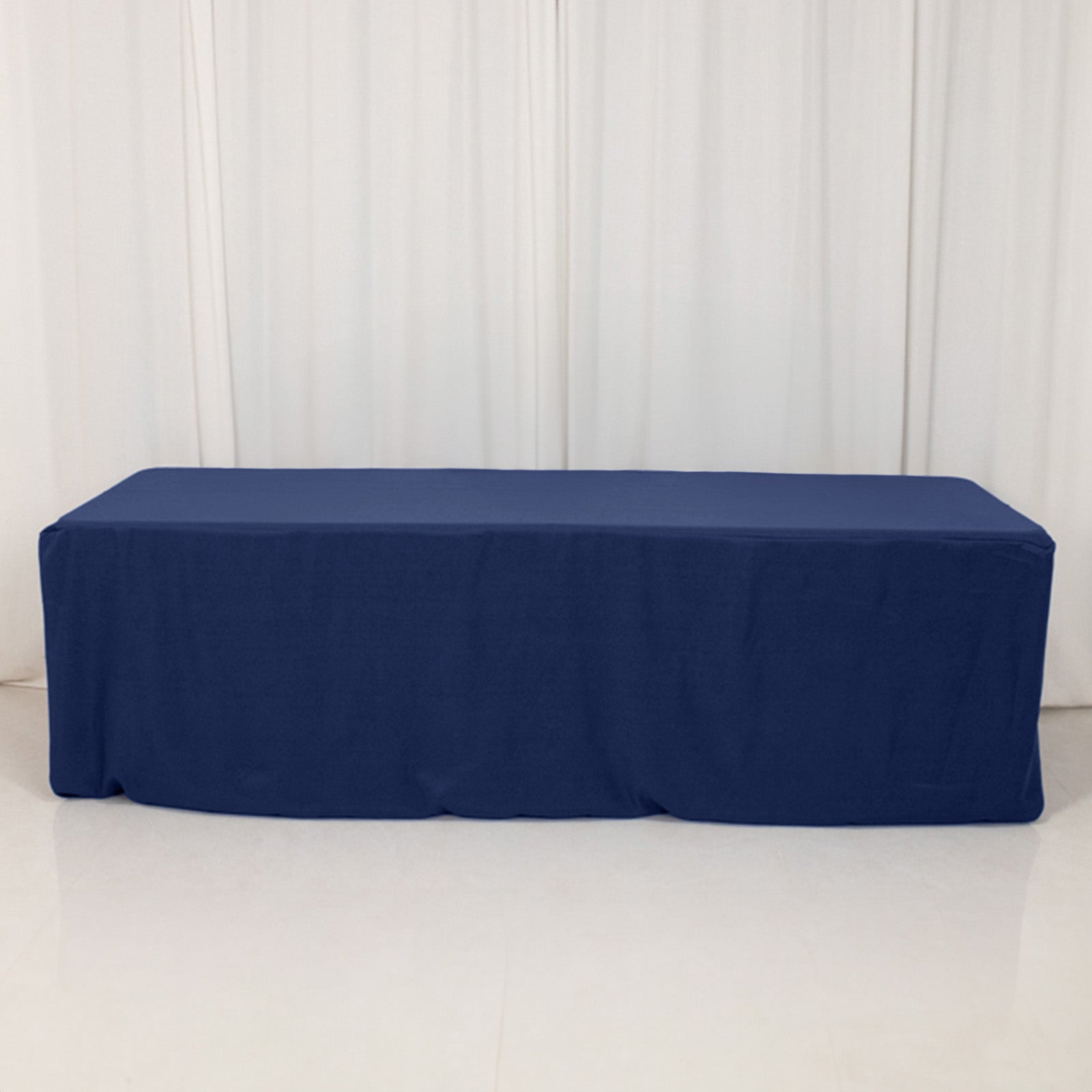 Fire Retardant Premium Polyester 8ft Rectangular Tablecloth Navy Blue Fitted High-Performance Table Cover