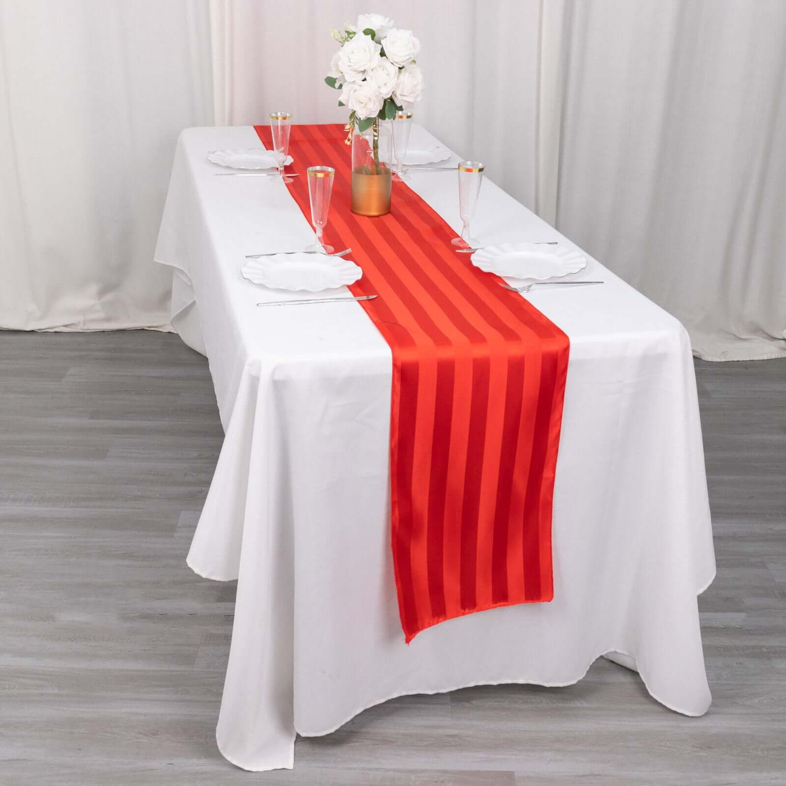 Satin 12x108 Table Runner Red - Stripe Table Decor