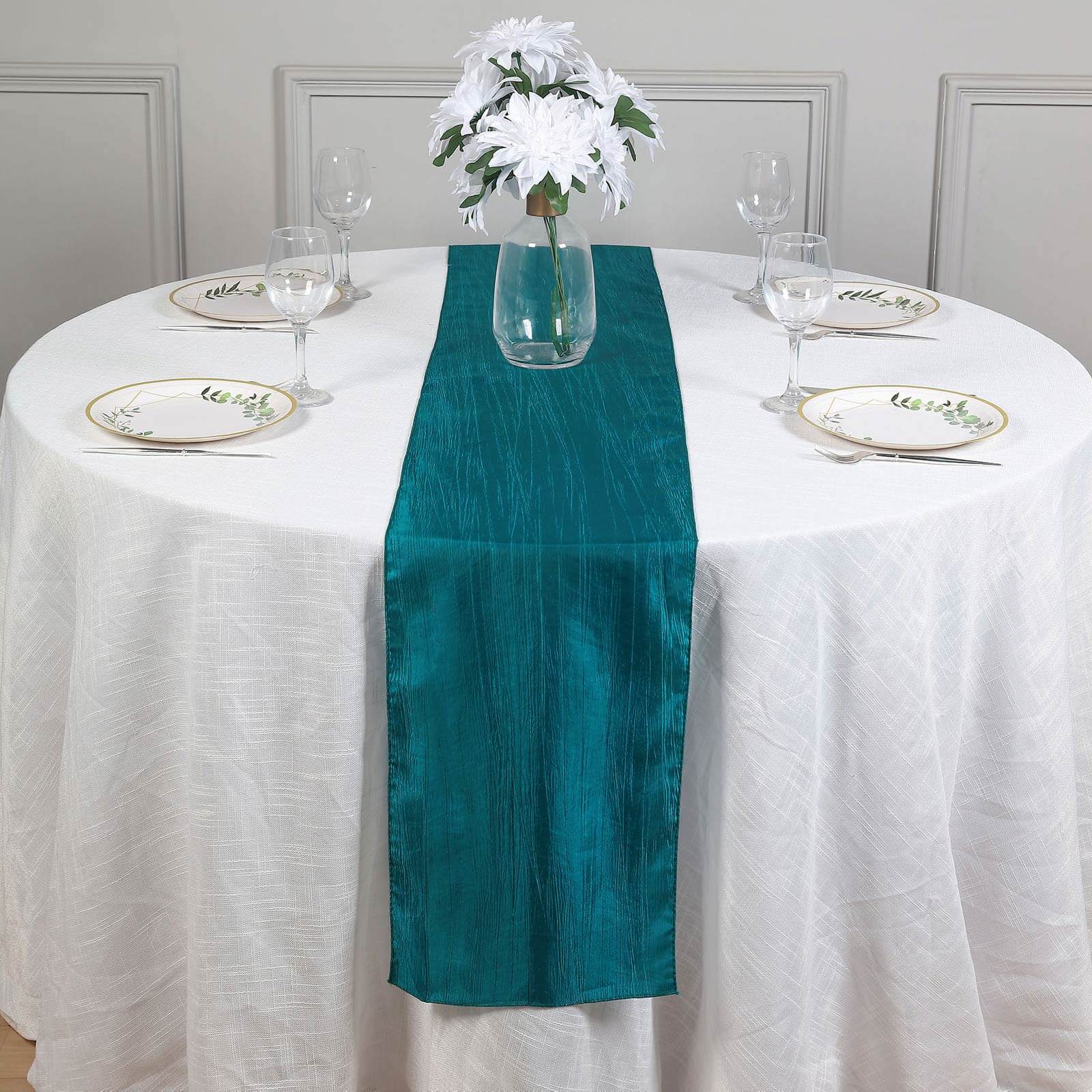 Taffeta 12x108 Table Runner Teal - Accordion Crinkle Design