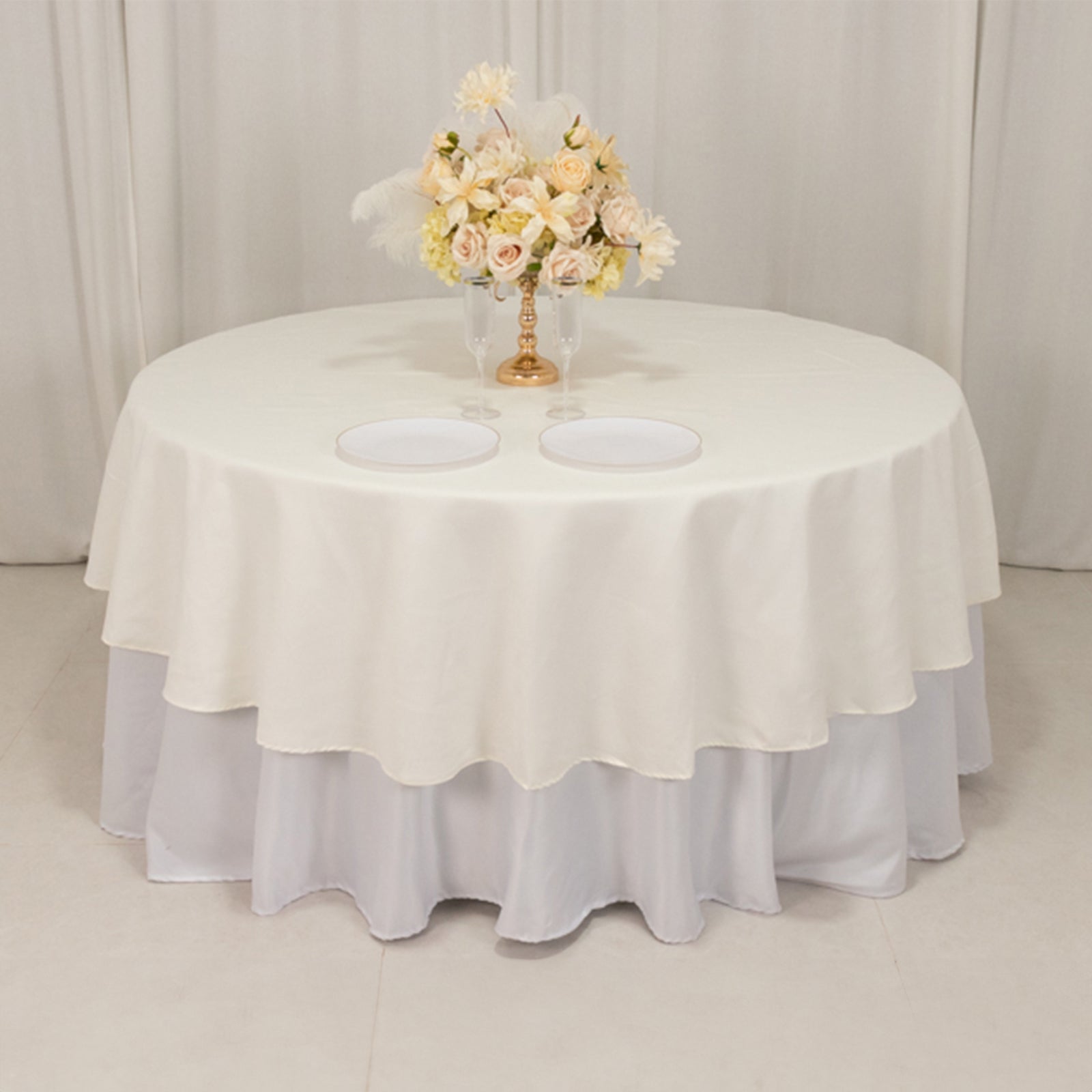 Cotton Blend 90 Round Tablecloth Ivory - Wrinkle-Resistant Table Cover