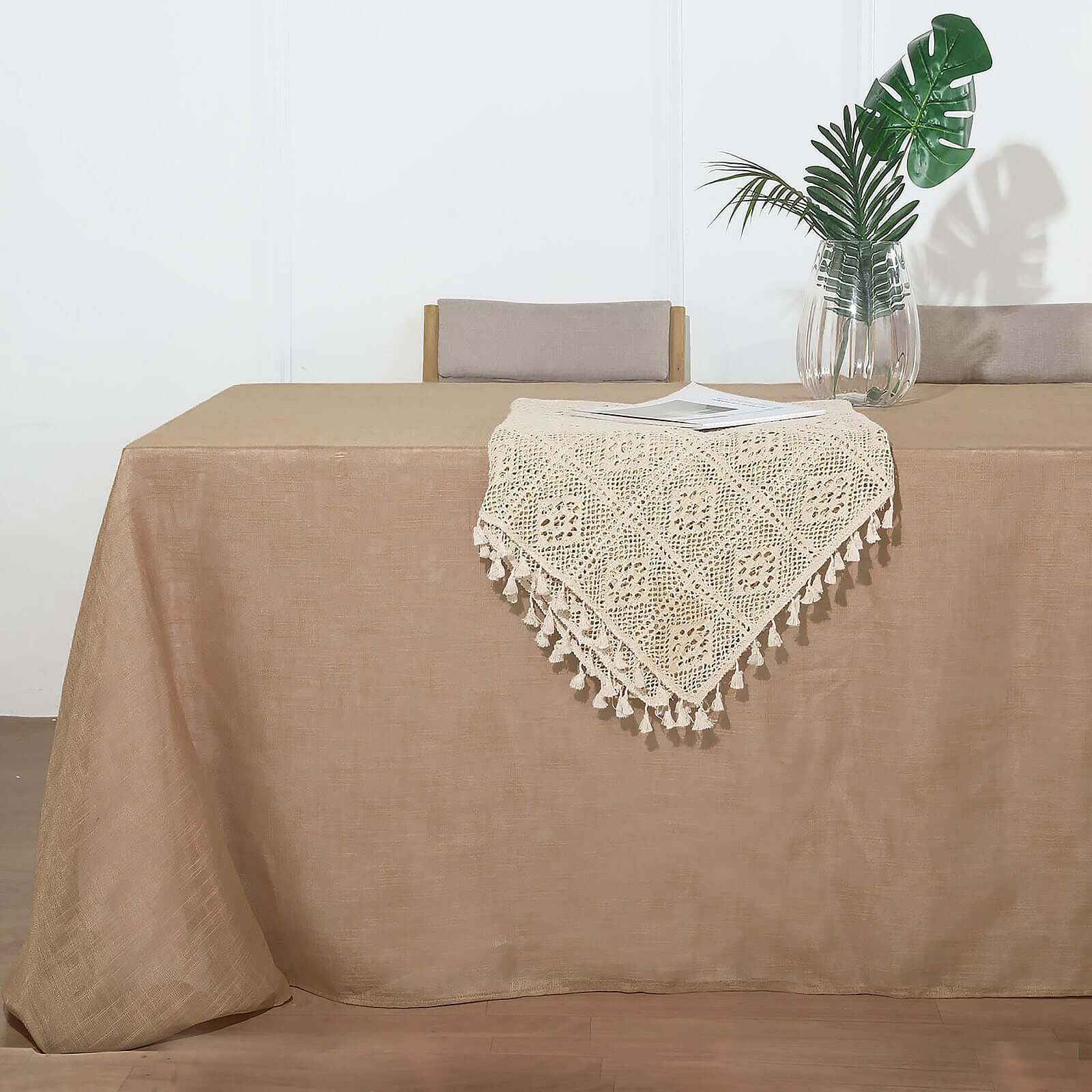 Faux Linen 90x132 Rectangular Tablecloth Natural - Slubby Texture Wrinkle-Resistant Seamless Table Cover