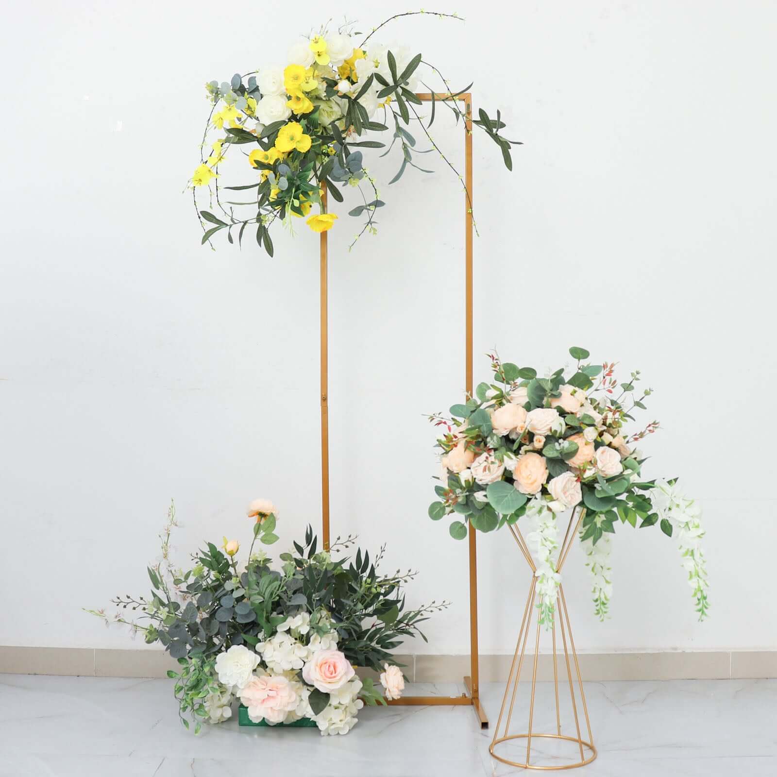 4.5ft Slim Gold Metal Frame Wedding Arch, Rectangular Backdrop Stand, Floral Display Frame