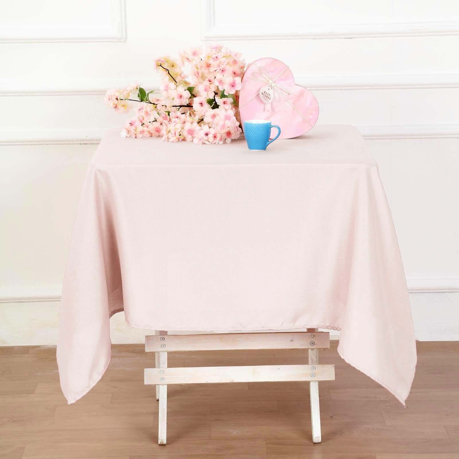 Polyester 54x54 Table Overlay Square Tablecloth Blush - Wrinkle-Resistant & Durable Table Cover