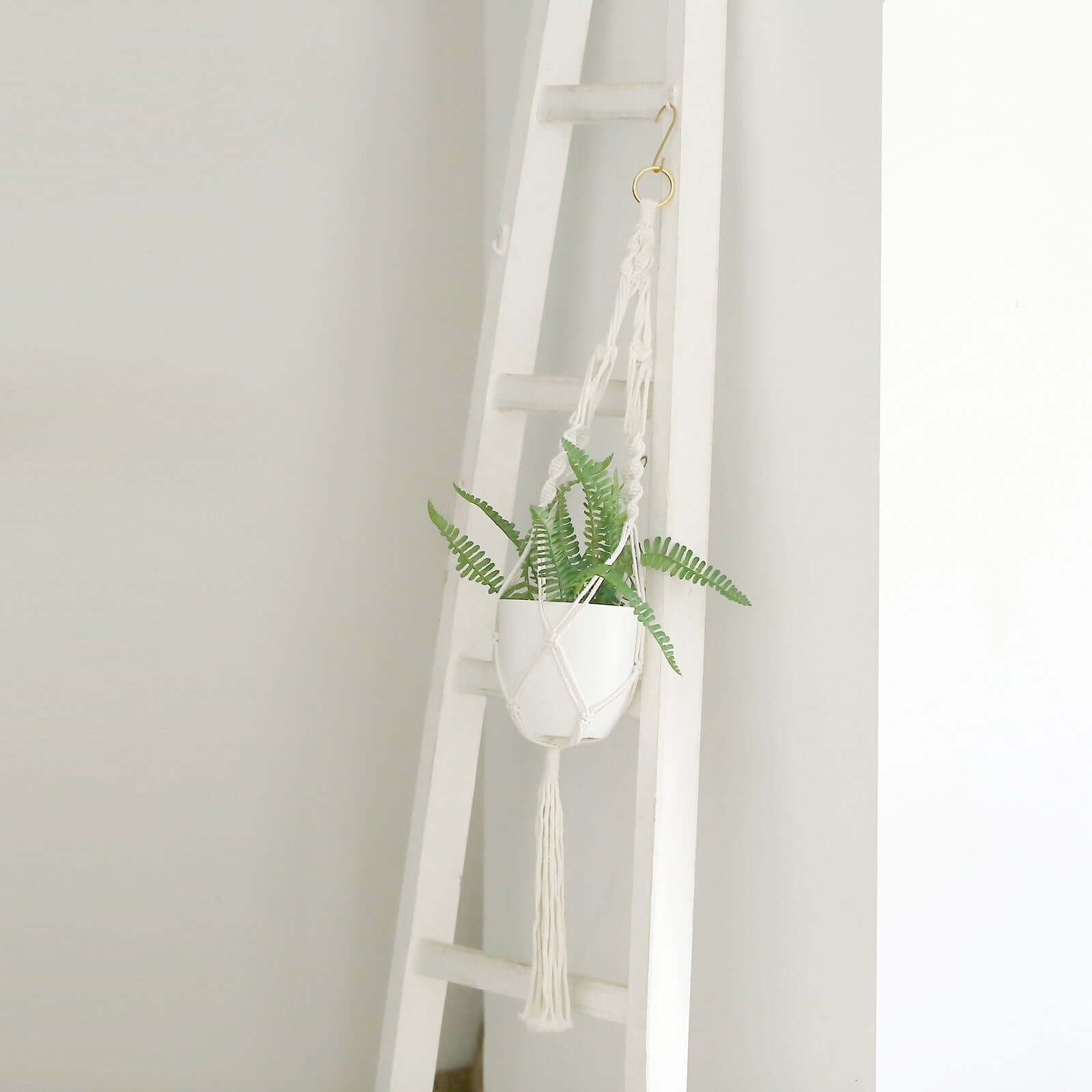 2-Pack Hanging Planter Baskets with Tassels Ivory Boho Design - Cotton Rope Indoor Decorative Flower Holders