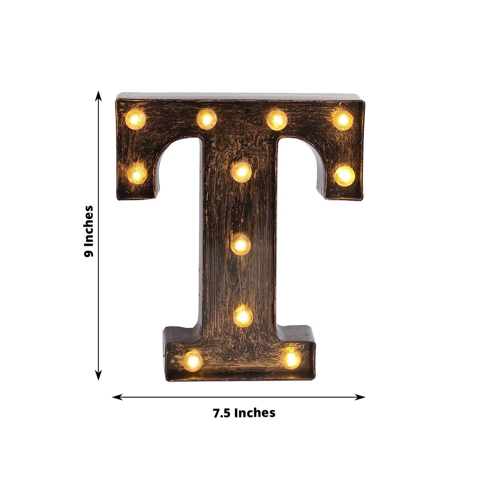 LED Marquee Letter T Industrial Style Antique Black - Light-Up Alphabet Sign for Weddings & Displays 9