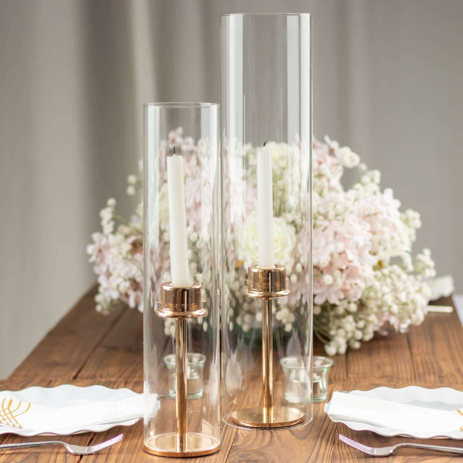 2-Pack Clear Glass Candelabra Shades Open End Hurricane Design - Stylish Table Centerpiece 14