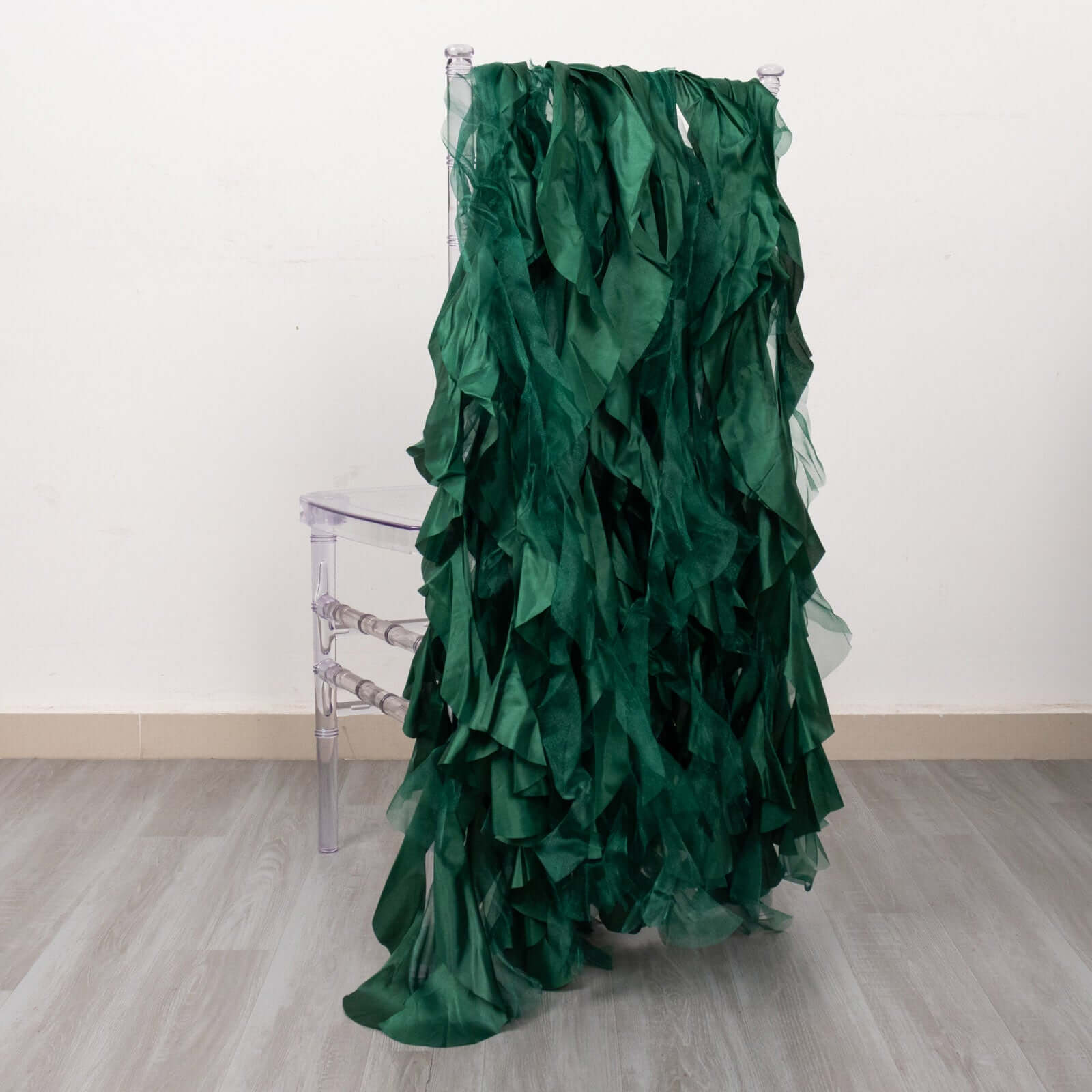 5 Pack Chiffon Satin Chair Sashes Hunter Emerald Green - Easy to Install Ruffled Curly Willow