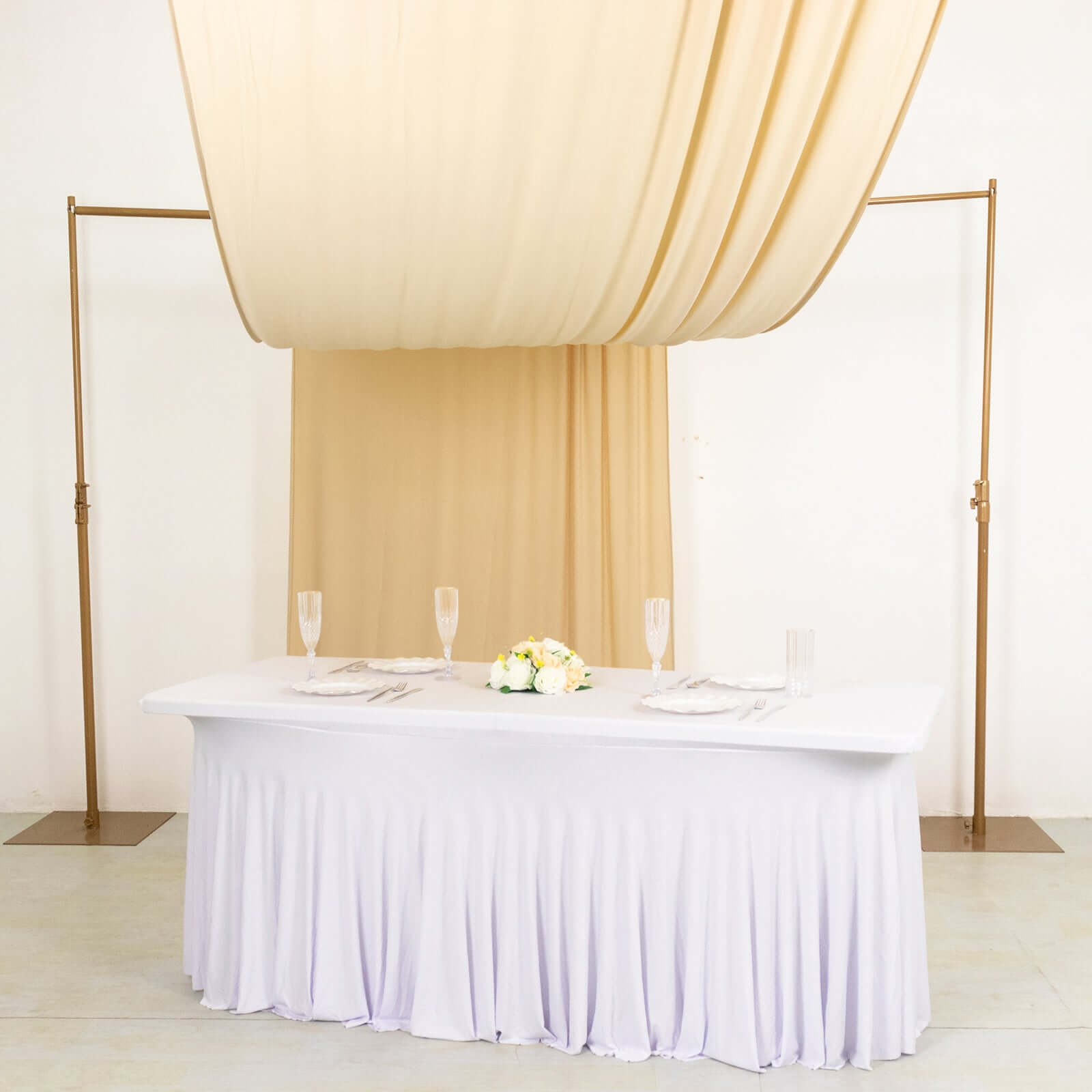 Beige 4-Way Stretch Spandex Event Curtain Drapes, Wrinkle Free Backdrop Event Panel with Rod Pockets - 5ftx18ft