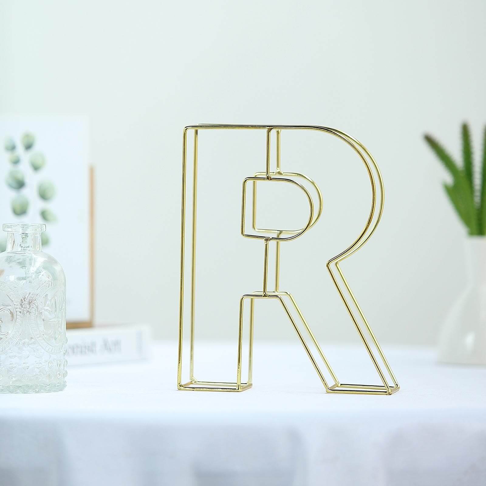 8 Tall Gold Freestanding 3D Decorative Wire Letter, Wedding Centerpiece - R