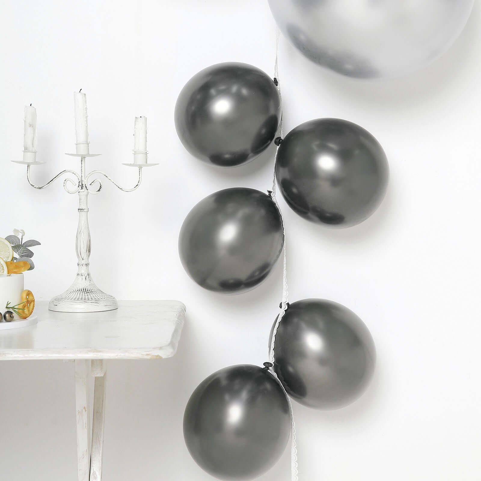 25 Pack 12 Metallic Chrome Charcoal Gray Latex Helium Air Balloons