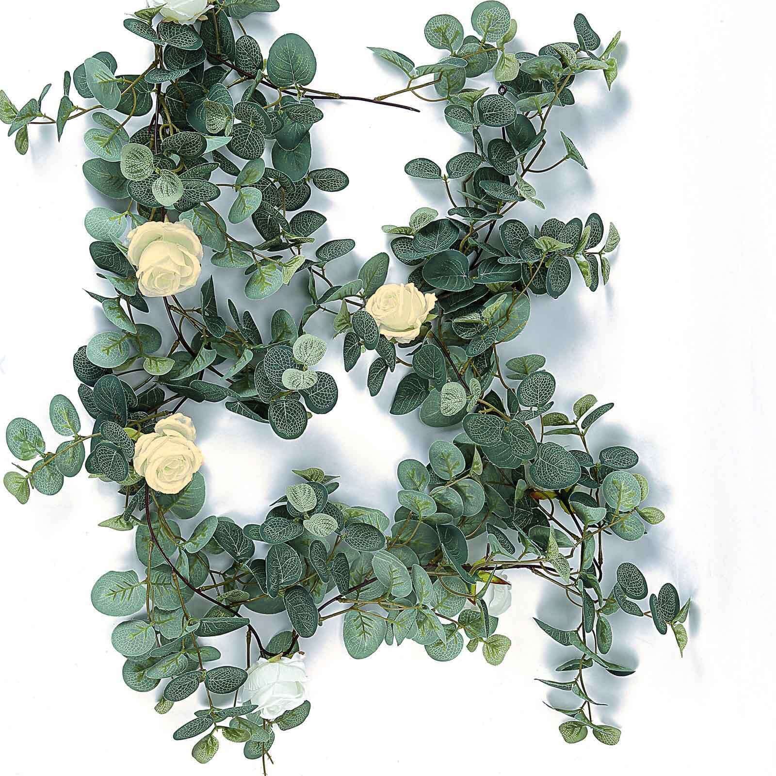 6ft Green Ivory Artificial Eucalyptus Leaf, Rose Flower Garland Vine