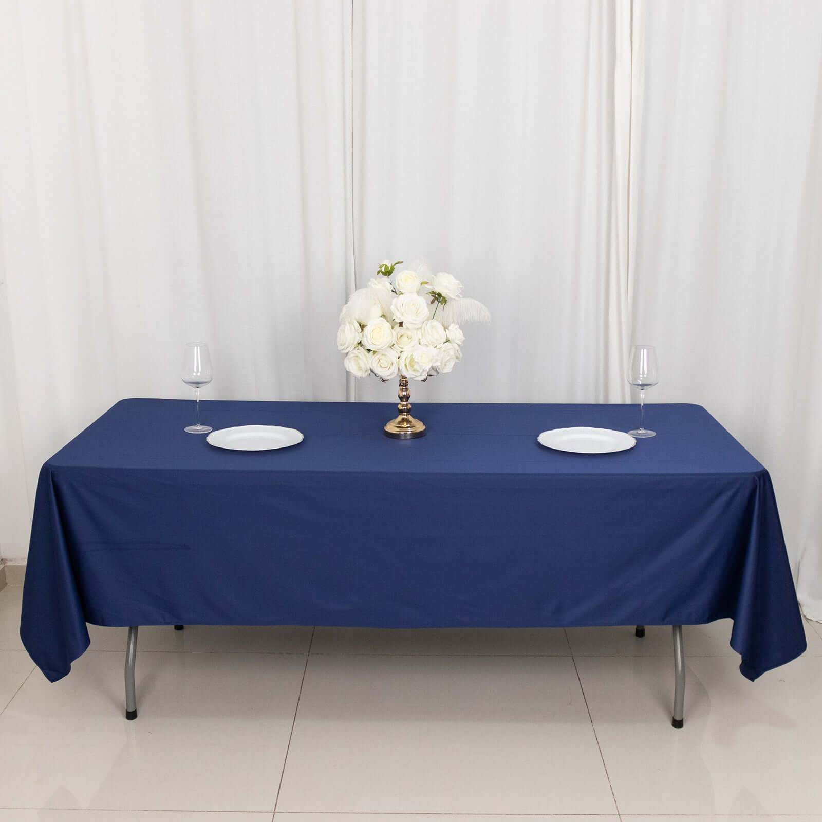 Premium Scuba Rectangular 60x102 Tablecloth Navy Blue - Wrinkle Free & Stain Resistant Table Cover