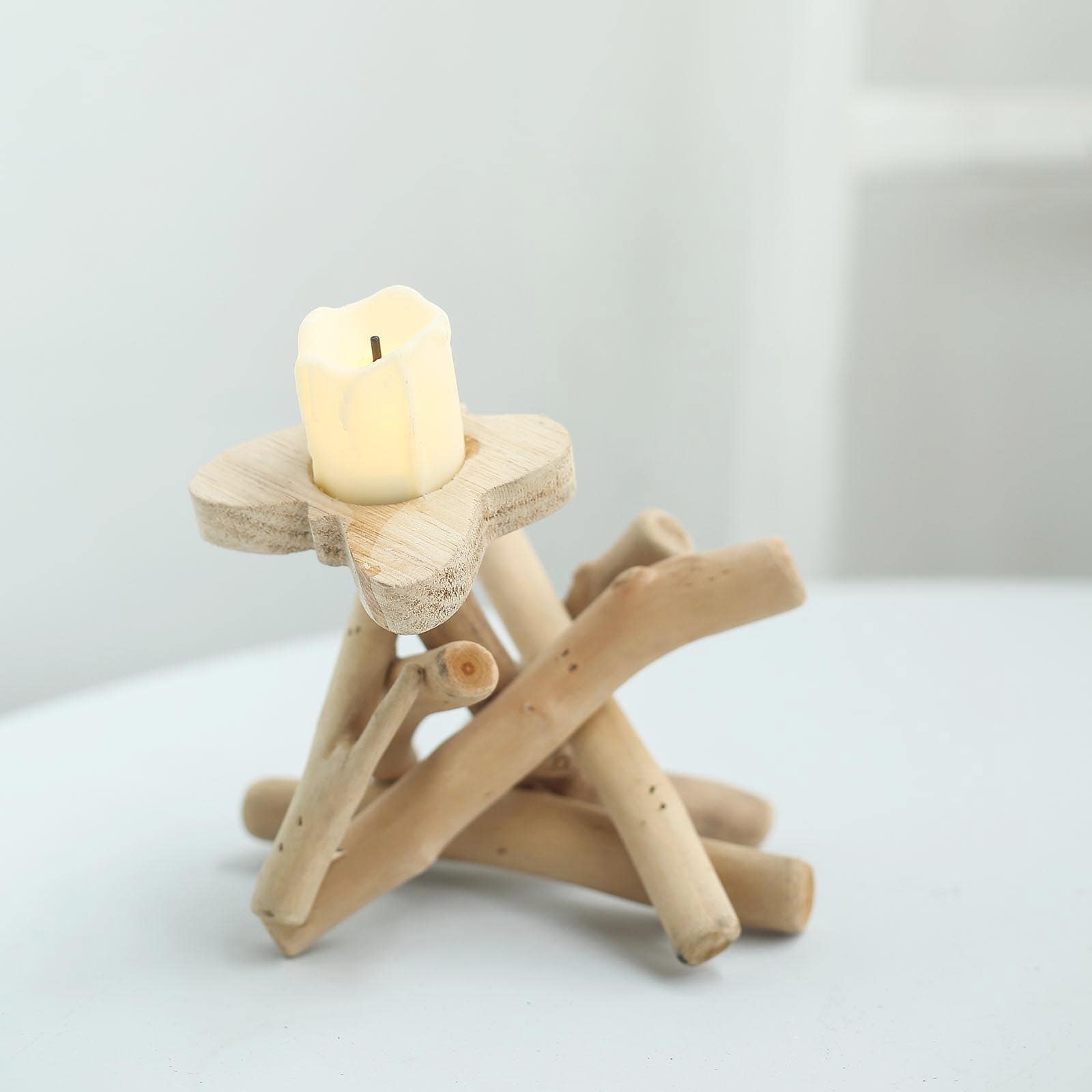 Natural Driftwood Candle Holder with Butterfly Top - Rustic Wooden Candle Stand for Events 8 Tall