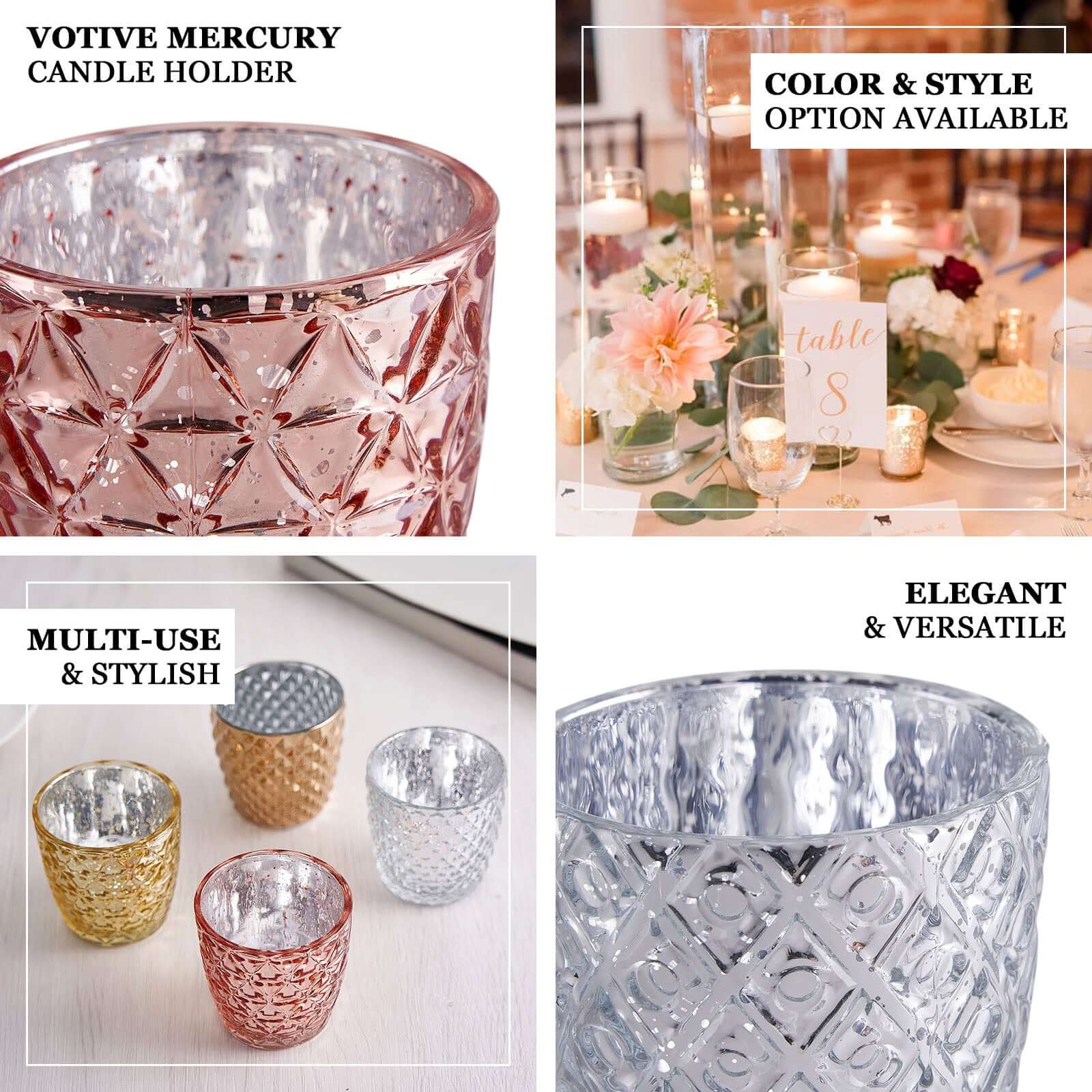 6-Pack Mercury Glass Votive Candle Holders Metallic Silver with Assorted Geometric Designs - Tealight Holders 3