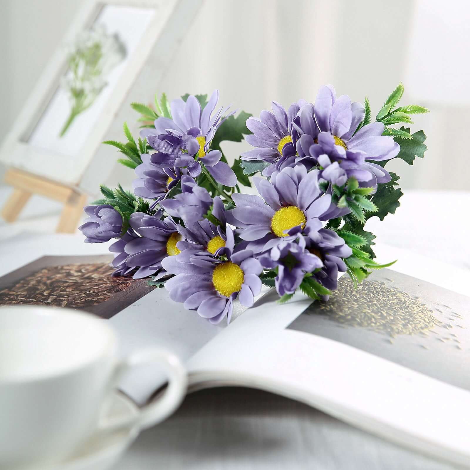 4 Bushes 11 Lavender Lilac Artificial Silk Daisy Flower Bouquet Branches