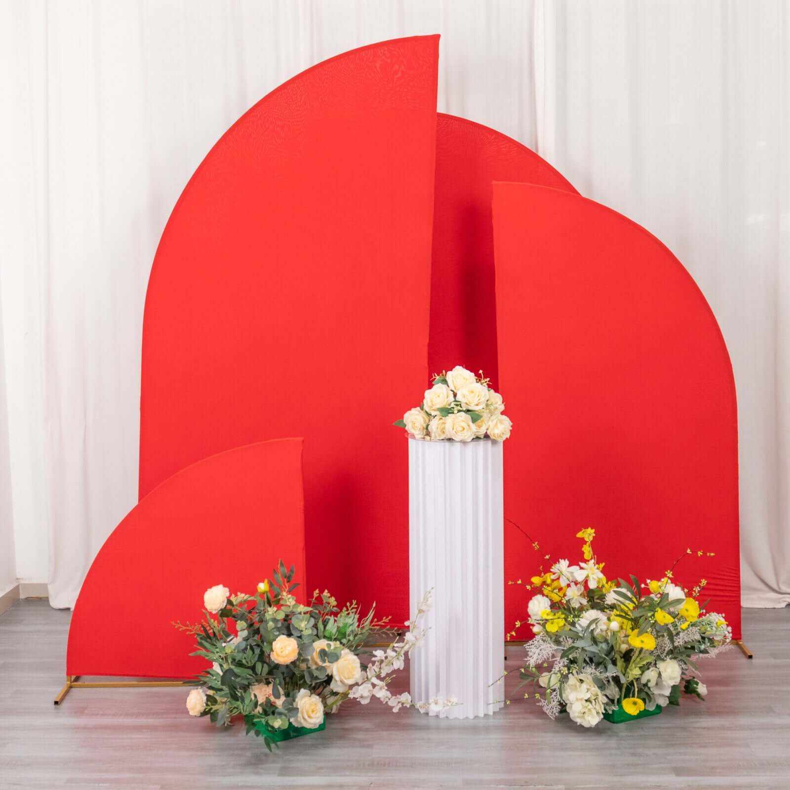 Set of 4 Matte Red Spandex Half Moon Chiara Backdrop Stand Covers, Custom Fitted Wedding Arch Covers - 2.5ft,5ft,6ft,7ft