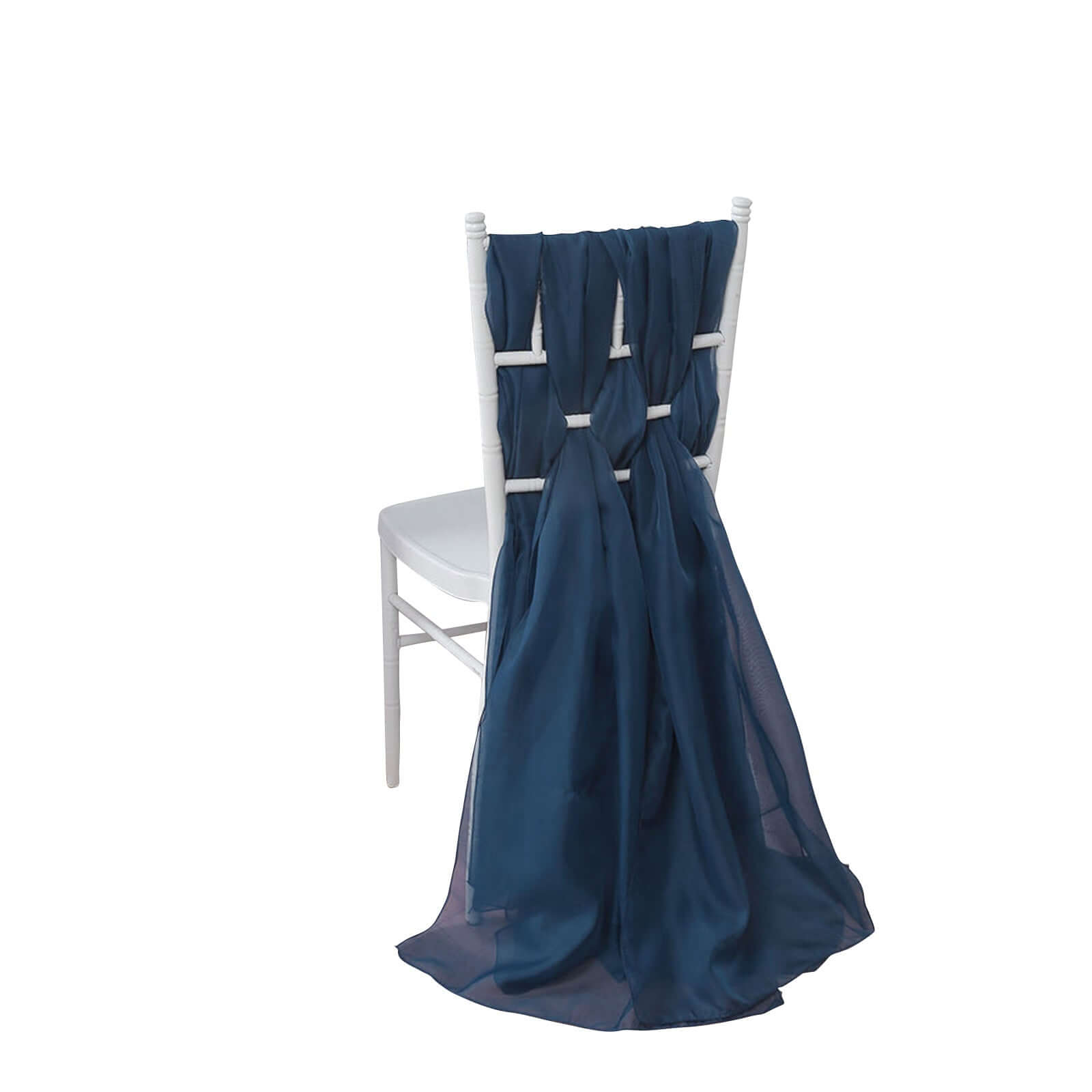 5 Pack Premium Chiffon Chair Sashes Navy Blue - Soft & Lightweight Designer Chair Bows 22x78