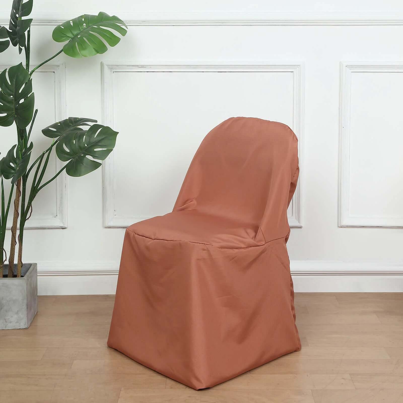 10 Pack Polyester Chair Covers for Folding Chairs Terracotta (Rust) - Wrinkle-Free Stain-Resistant Slip-On Slipcovers