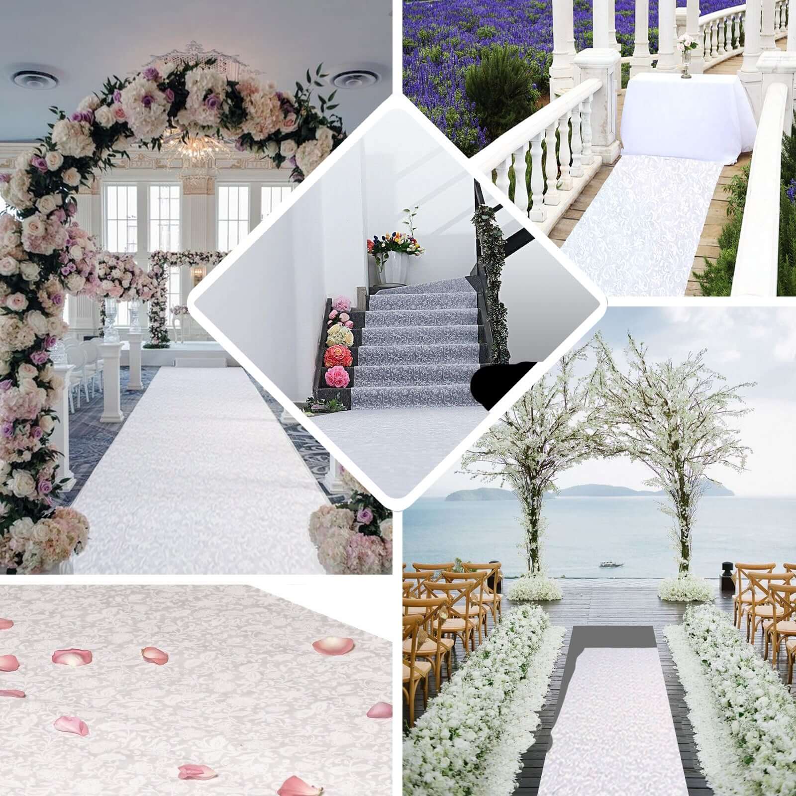 36x100ft White Floral Lace Aisle Runner