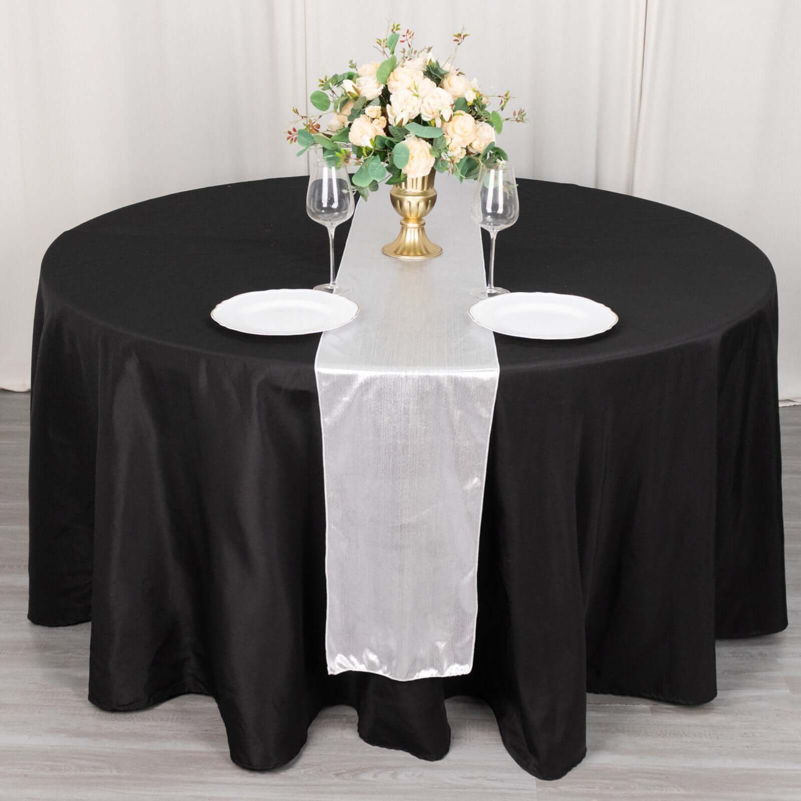 Polyester 12x108 Table Runner Silver Shimmer Sequin Dots - Wrinkle-Free Finish Table Linen