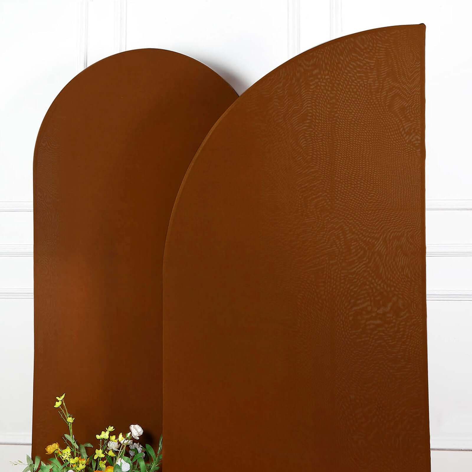 7ft Cinnamon Brown Spandex Half Moon Chiara Backdrop Stand Cover, Custom Fitted Wedding Arch Cover